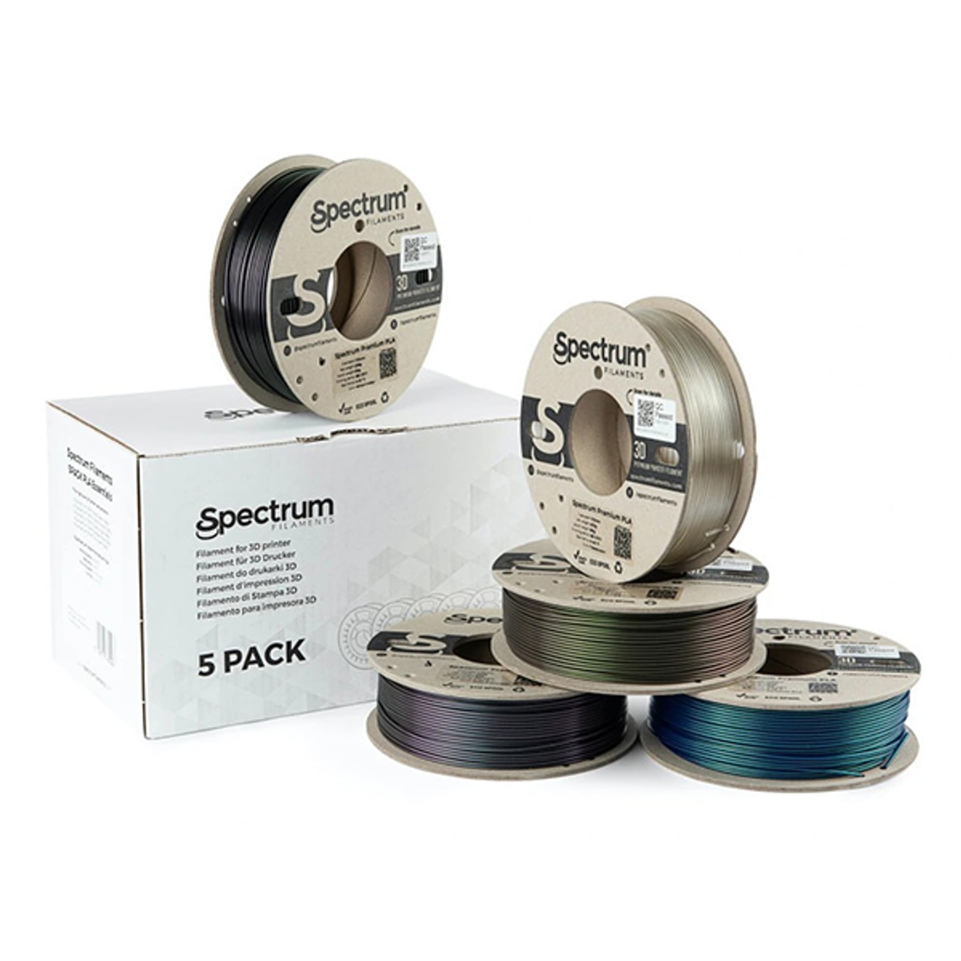 

Spectrum 3D filament, Premium PLA Essentials, 1,75mm, 5x250g, 80752, mix Wizard Indigo, Wizard Green, Wizard Charcoal, Caribbean B
