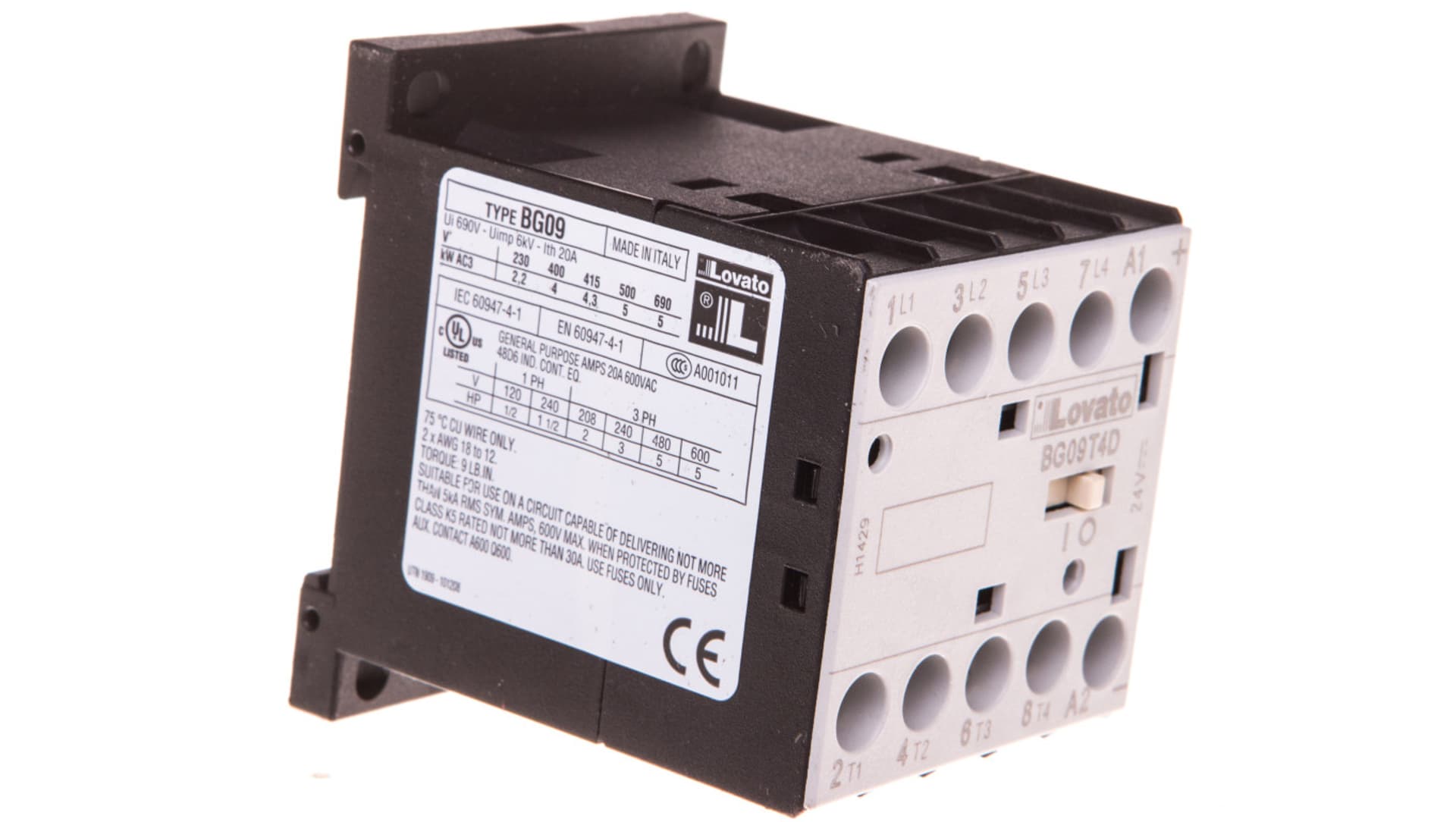 

Stycznik mocy 4P, 20A AC1, cewka 24VDC 11BG09T4D024