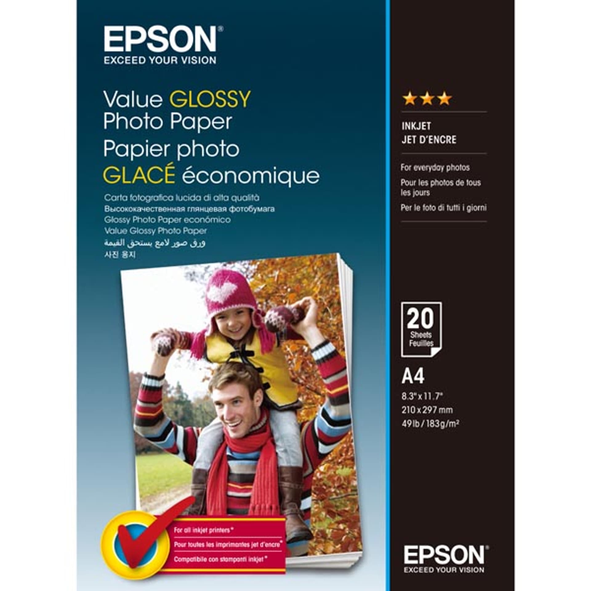 

Epson Value Glossy Photo Paper, C13S400035, foto papier, połysk, biały, A4, 183 g/m2, 20 szt., atrament