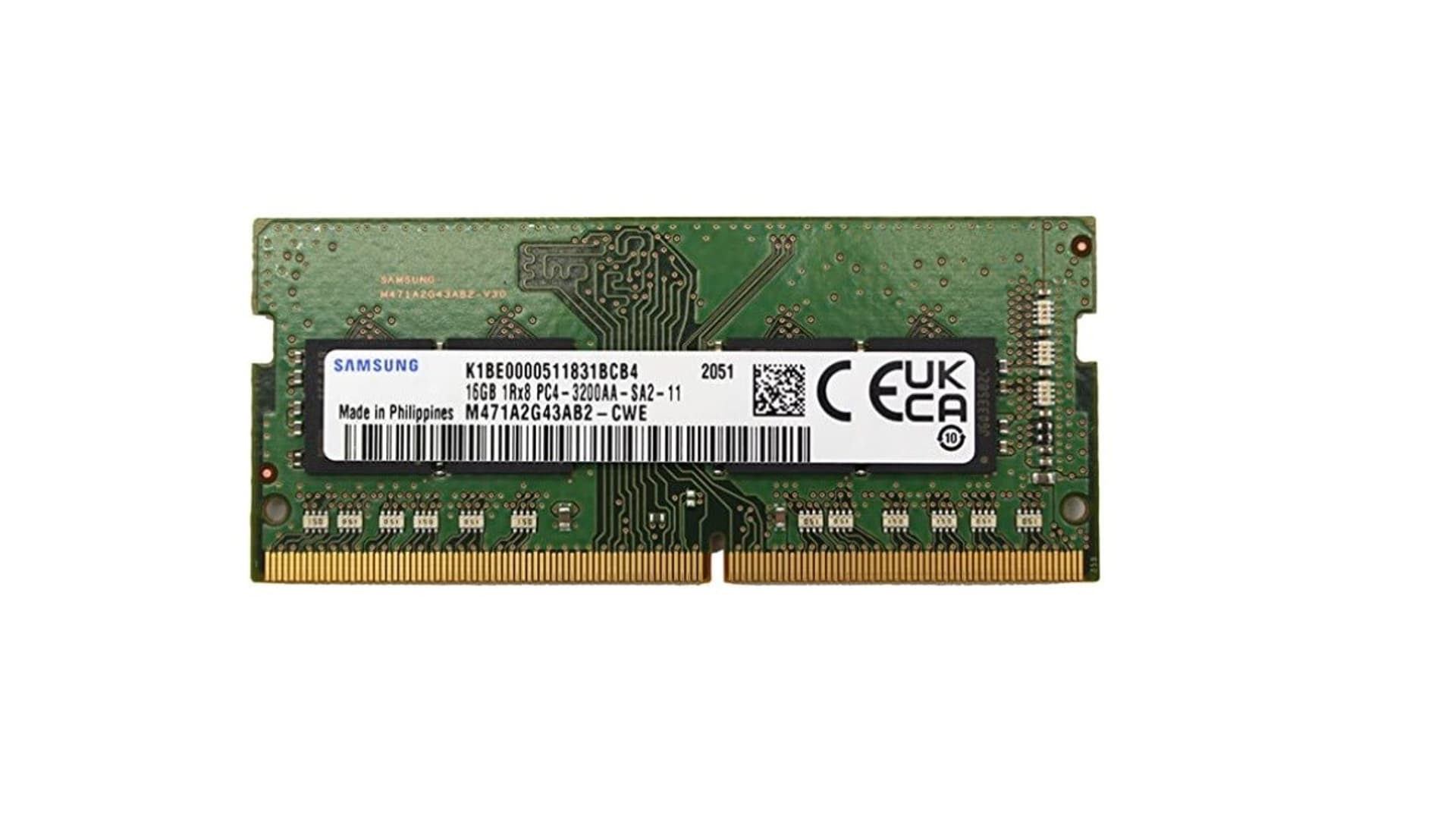 

Samsung SO-DIMM 16GB DDR4 1Rx8 3200MHz PC4-25600 M471A2G43AB2-CWE