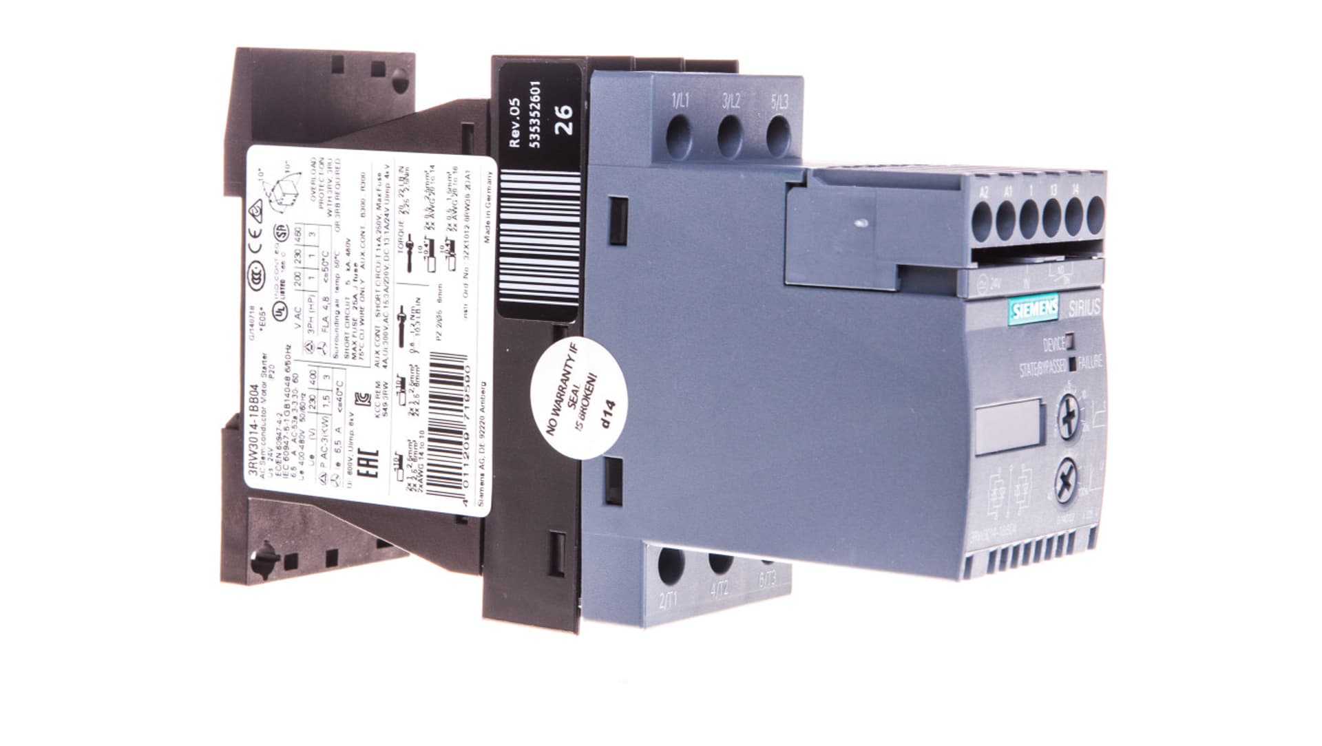 

Softstart 3-fazowy 200-480VAC 6,5A 3kW/400V Uc=24V AC/DC S00 3RW3014-1BB04