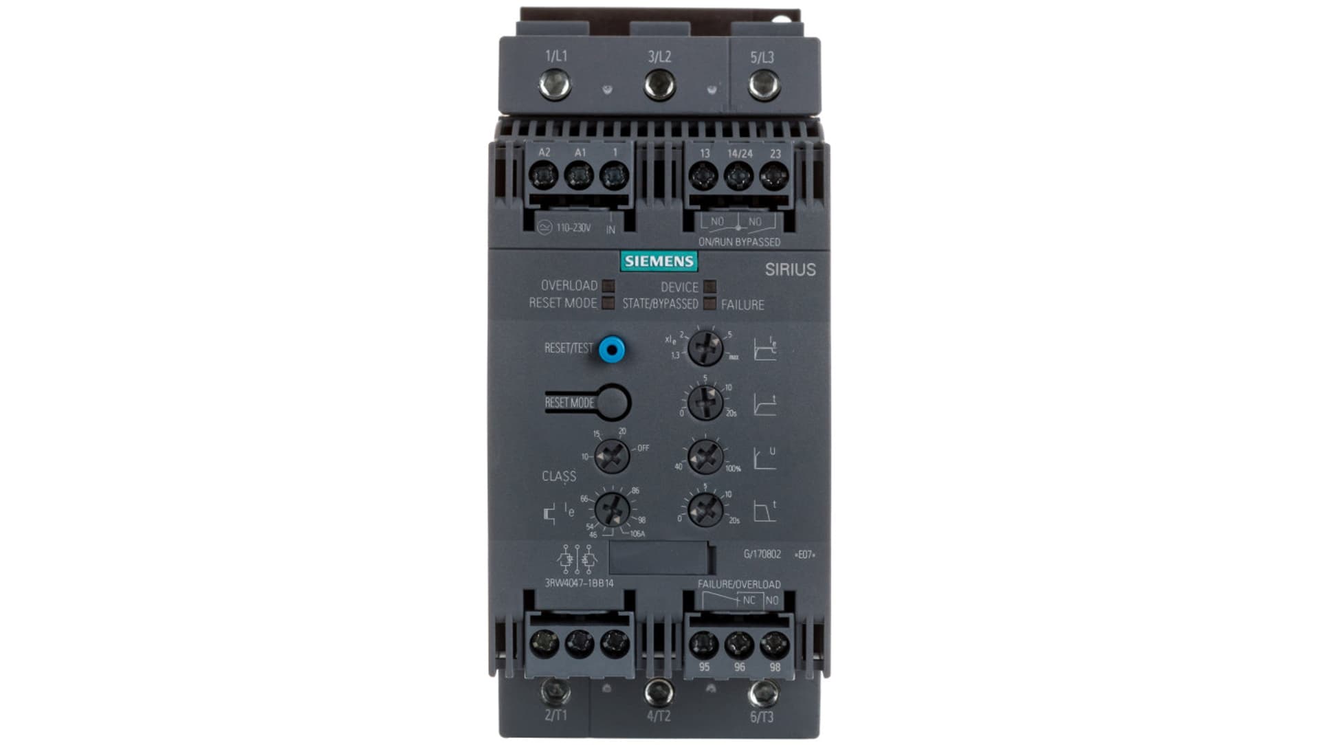 

Softstart 3-fazowy 200-480VAC 106A 55kW/400V Uc=110-230V AC/DC S3 3RW4047-1BB14