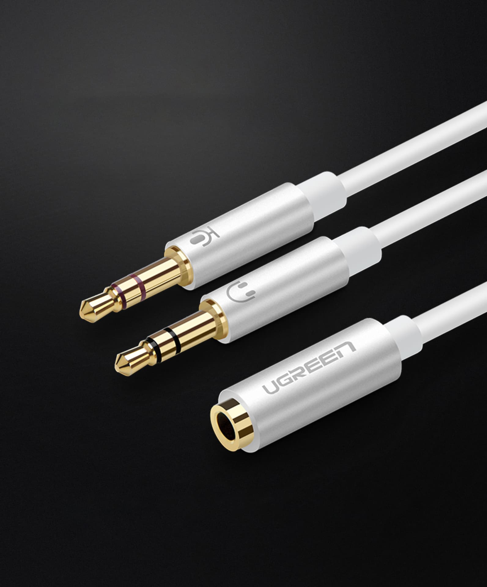 

UGREEN AV140 Rozdzielacz audio AUX słuchawki + mikrofon do kabel mini jack 3,5 mm, 28cm, aluminium (czarny)