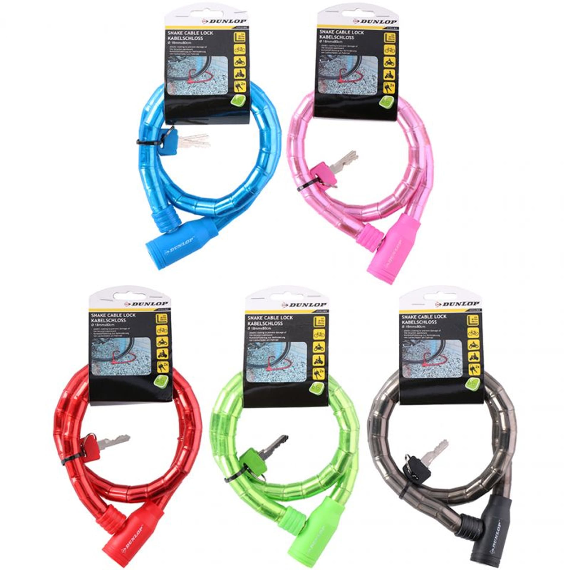 

Zapięcie rowerowe Dunlop cable lock D18mm 80 cm ST 5ass 63749
