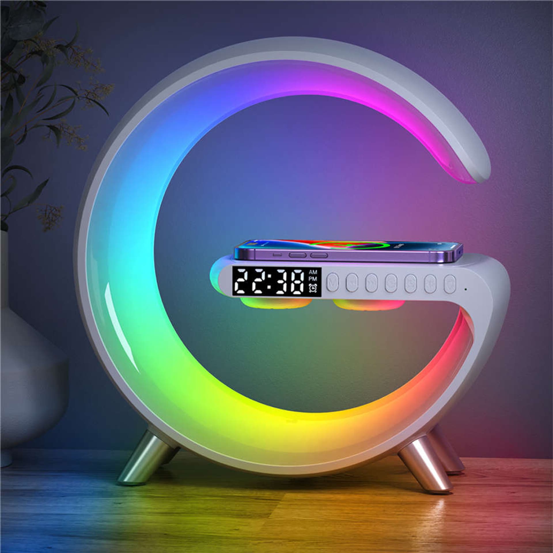 

Lampa wielofunkcyjna z ładowarką bezprzewodową QI 15W i głośnikiem Bluetooth Alogy Smart RGB Night Lamp Biała