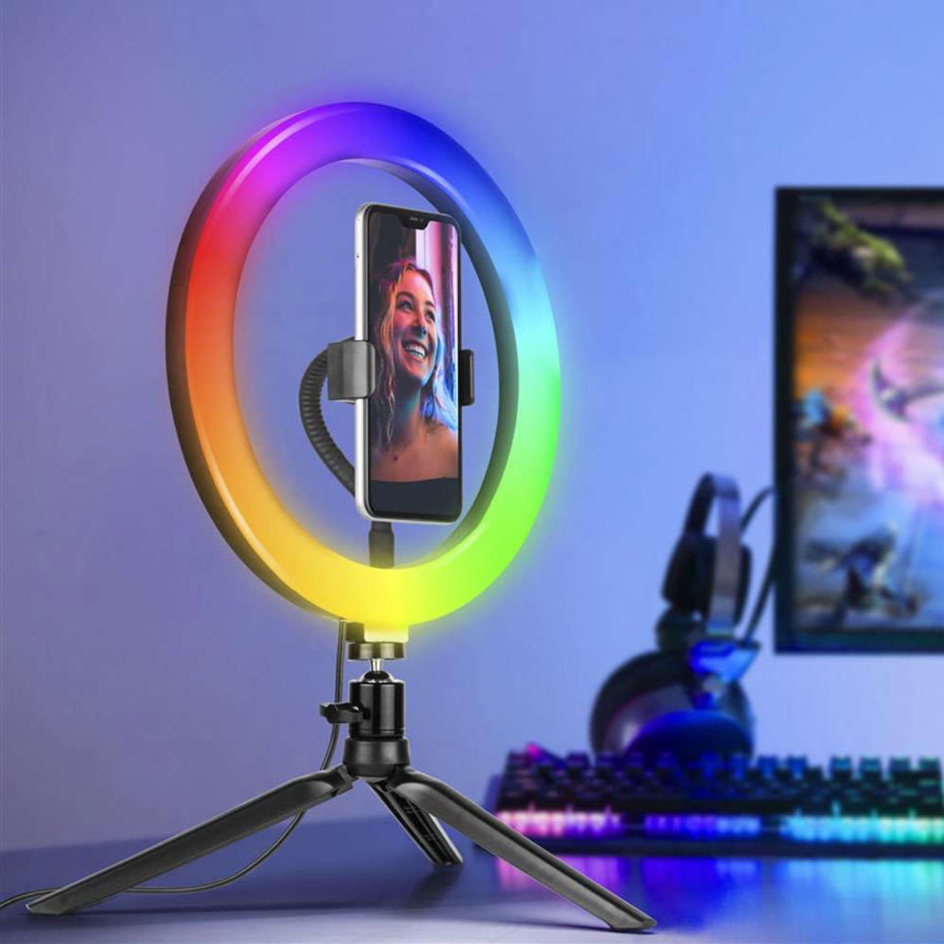 

Lampa pierścieniowa LED RGB Statyw Uchwyt na telefon Ring Lamp Stojak Tripod Oświetlenie do zdjęć Selfie