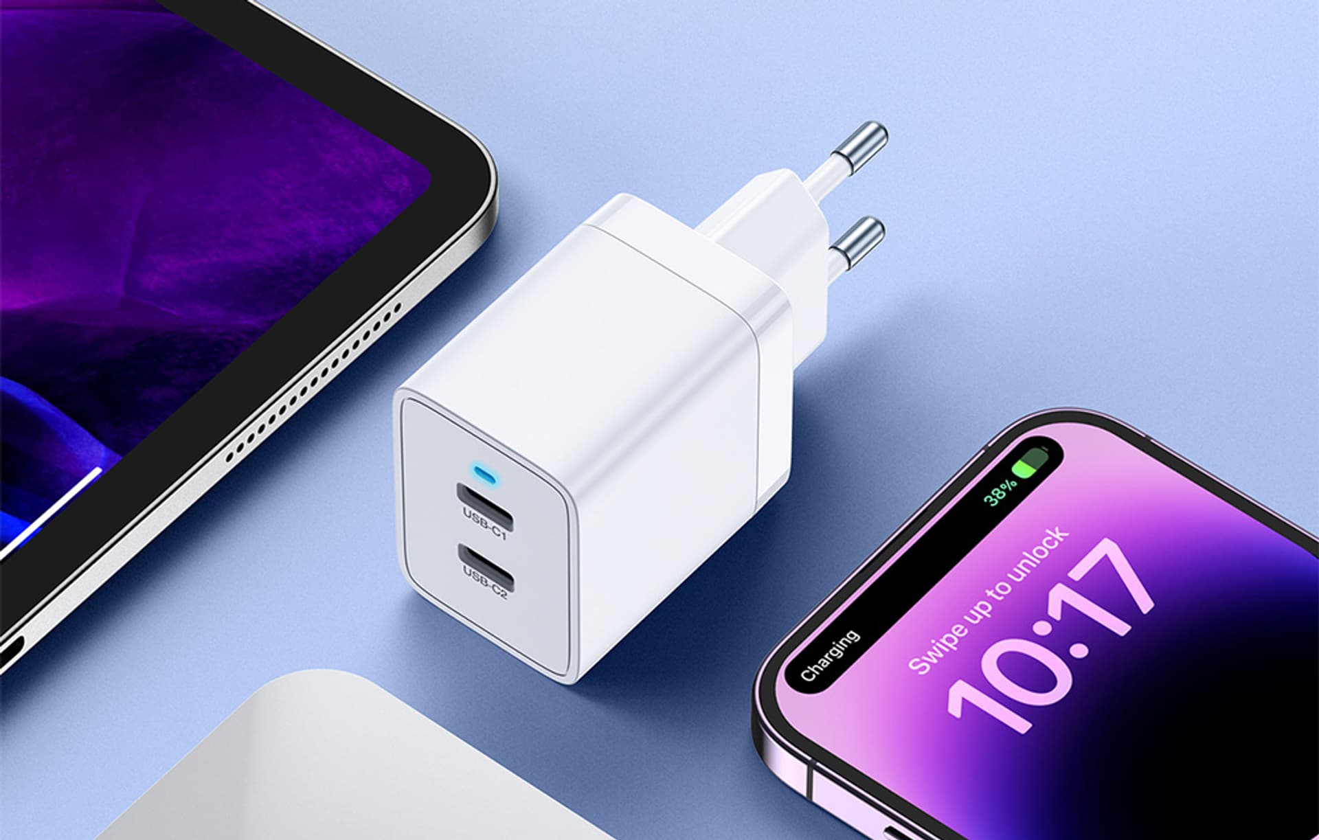 

Ładowarka sieciowa Choetech PD5006 2x USB-C, 40W (biała)