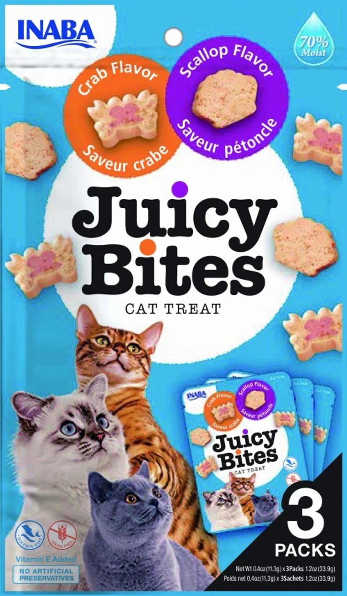 

Przysmak Inaba JUICY BITES Przegrzebek i krab dla kota 3x11,3g