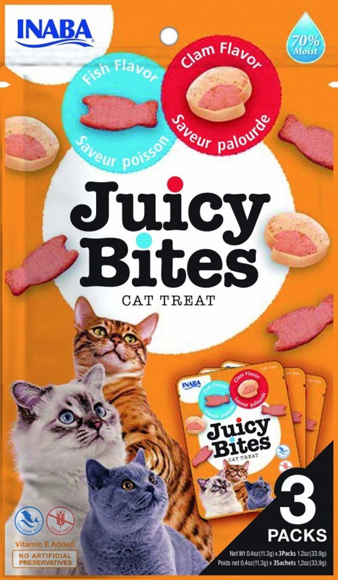

Przysmak Inaba JUICY BITES Ryba i małże dla kota 3x11,3g