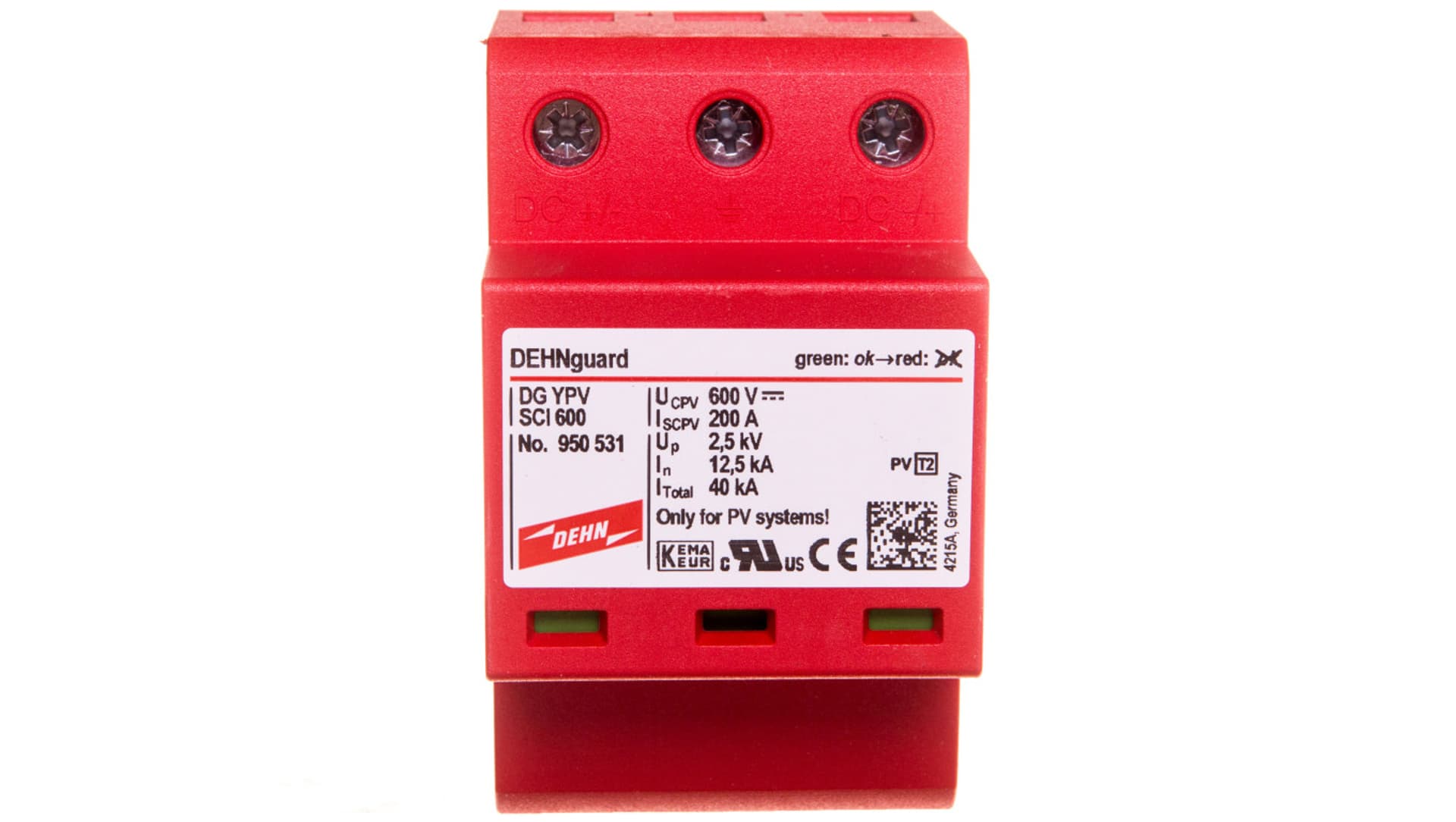 

Ogranicznik przepięć C Typ 2 PV 600V DC 3P 12,5kA 2,5kV DEHNguard compact YPV SCI 600 950531