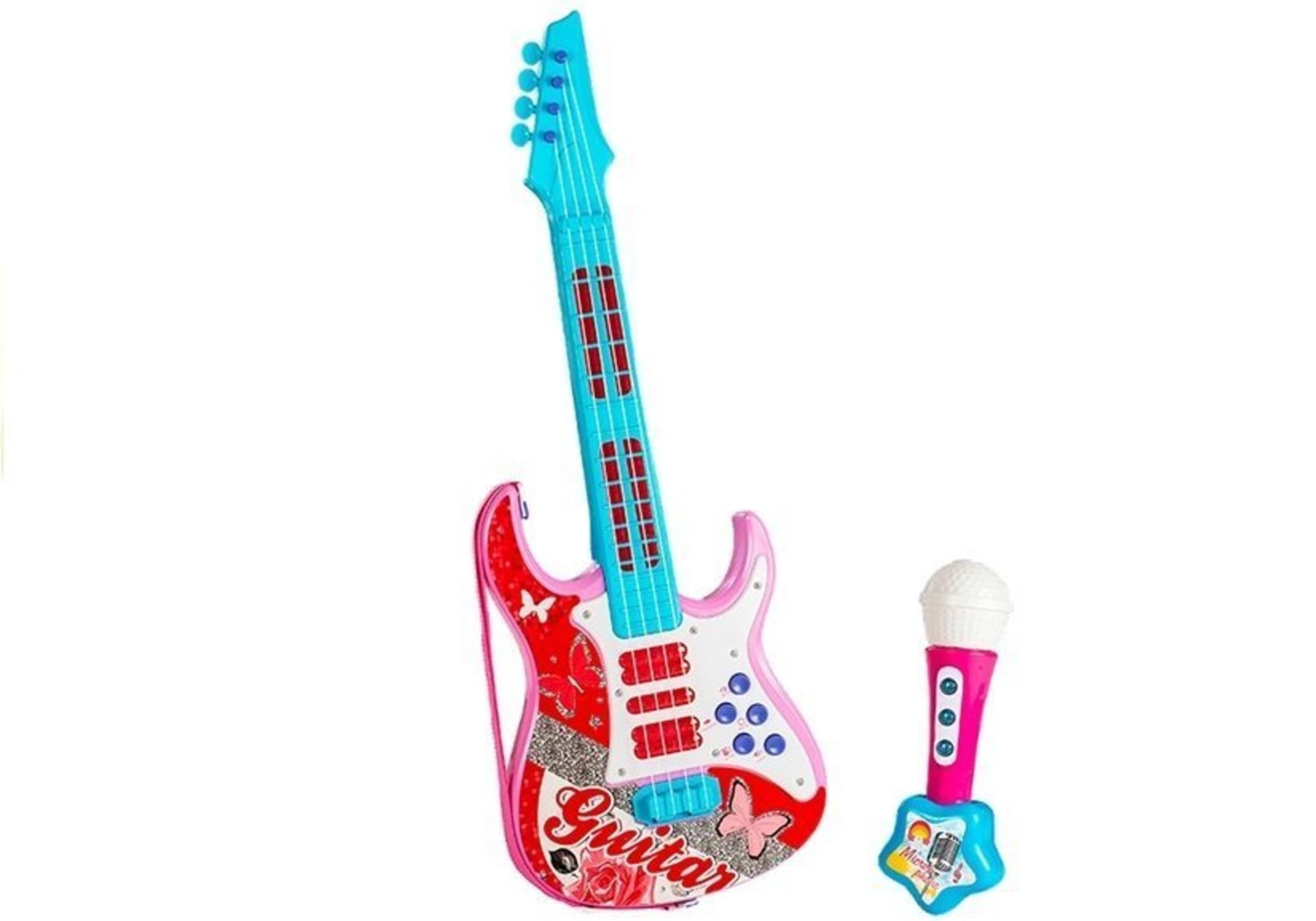 

Gitara Elektryczna Mikrofon Struny Zabawka Róż