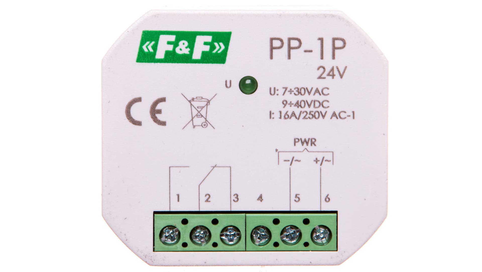 

Przekaźnik elektromagnetyczny 1P 16A 7-30V AC/9-40V DC PP-1P-24V