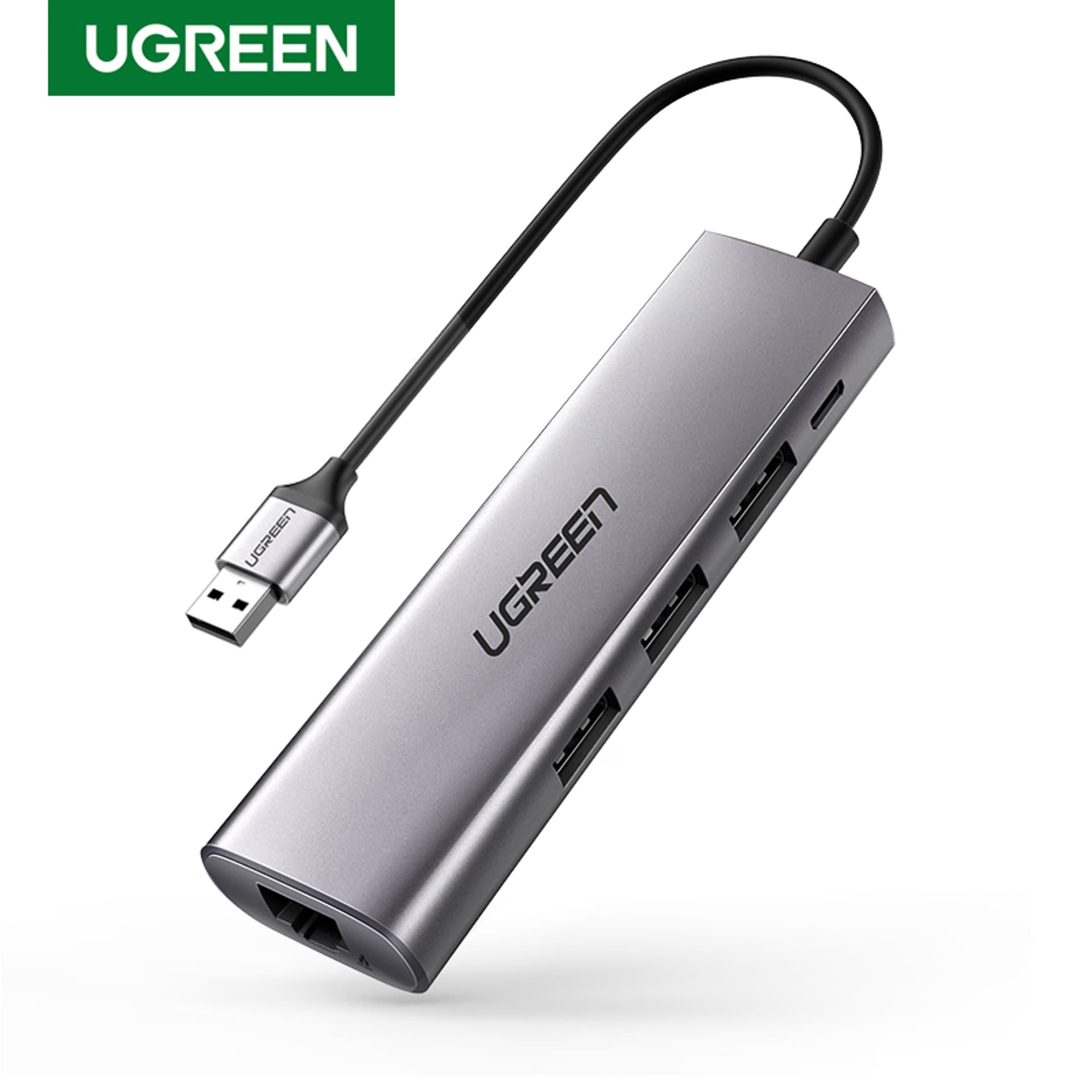 

UGREEN CM266 Hub Adapter 5w1 USB, 3x USB 3.0, micro USB, RJ45 (szary)