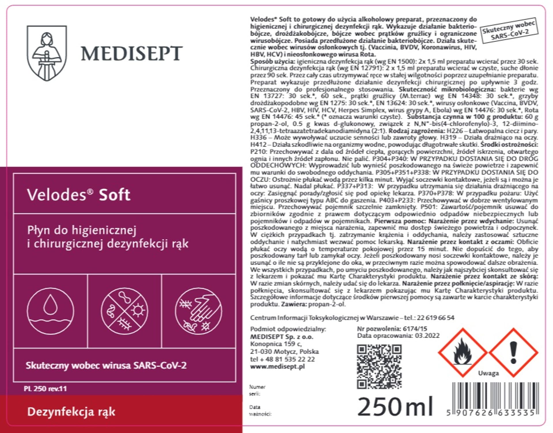 

Velodes Soft-250 ml Medisept z atomizerem Płyn do higienicznej i chirurgicznej dezynfekcji rąk
