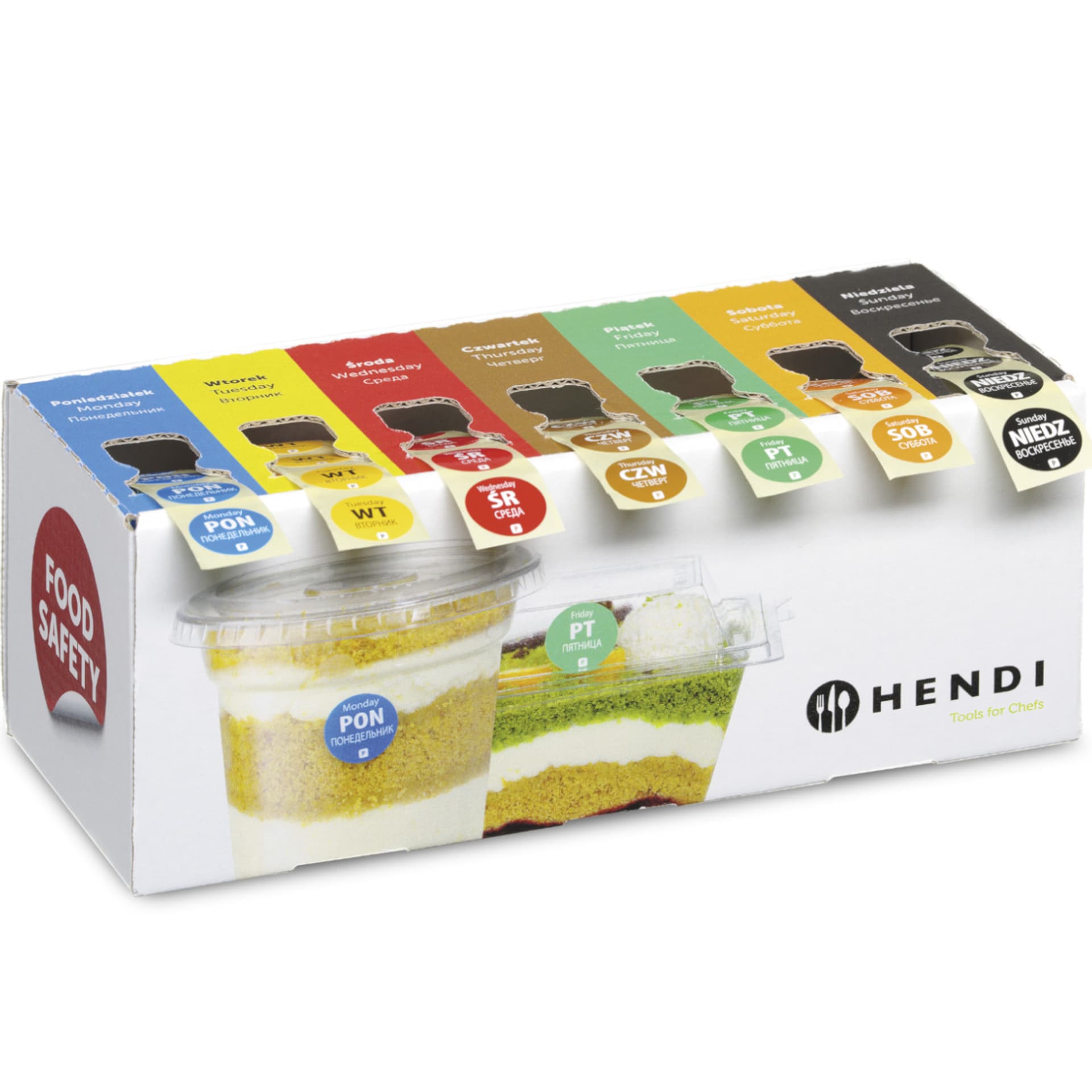 

Zestaw etykiet jednorazowych food safety na każdy dzień tygodnia z podajnikiem - Hendi 850299