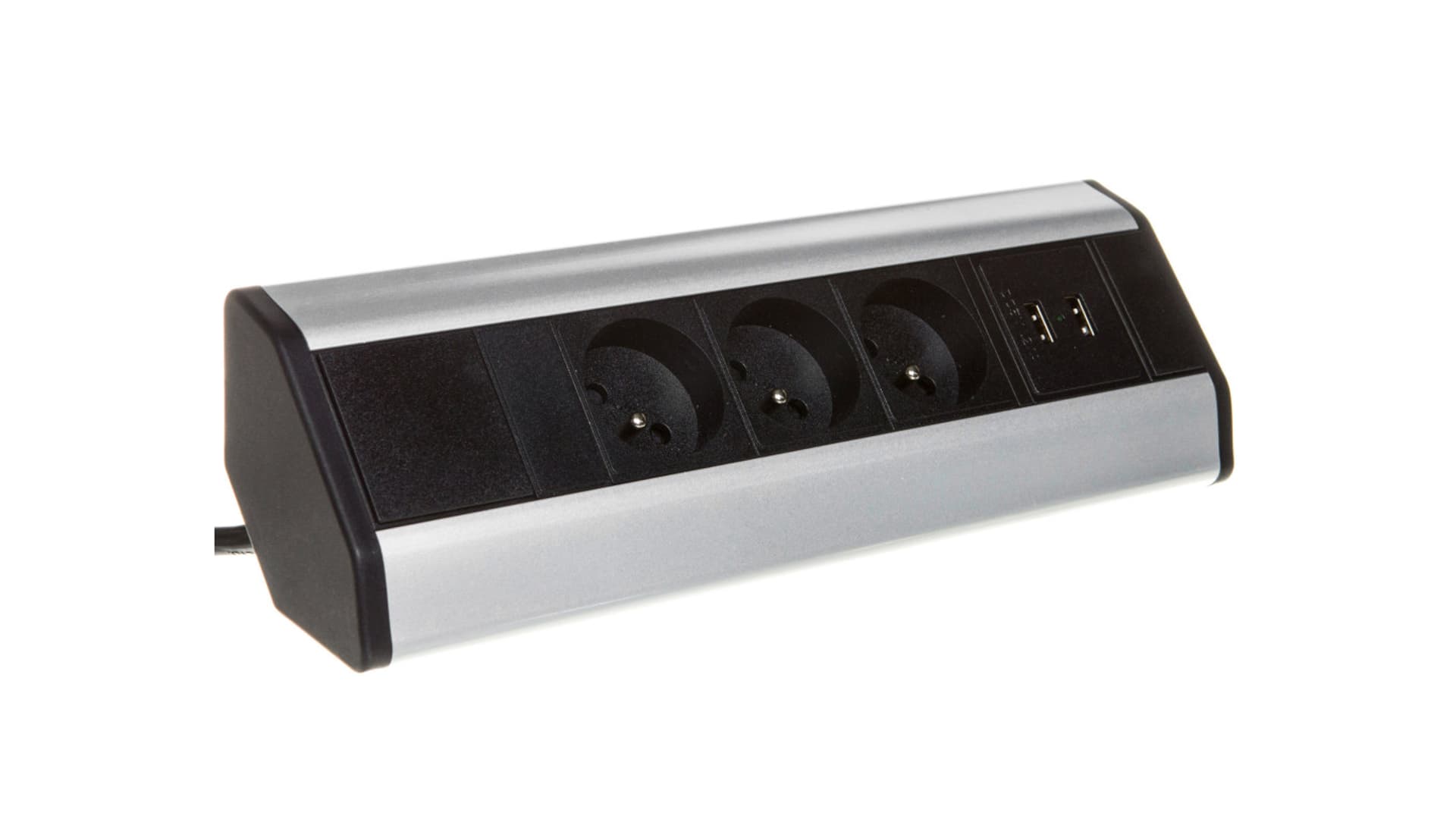 

Gniazdo meblowe z ładowarką USB i przewodem 1,8m, 3x2P+Z, 2xUSB