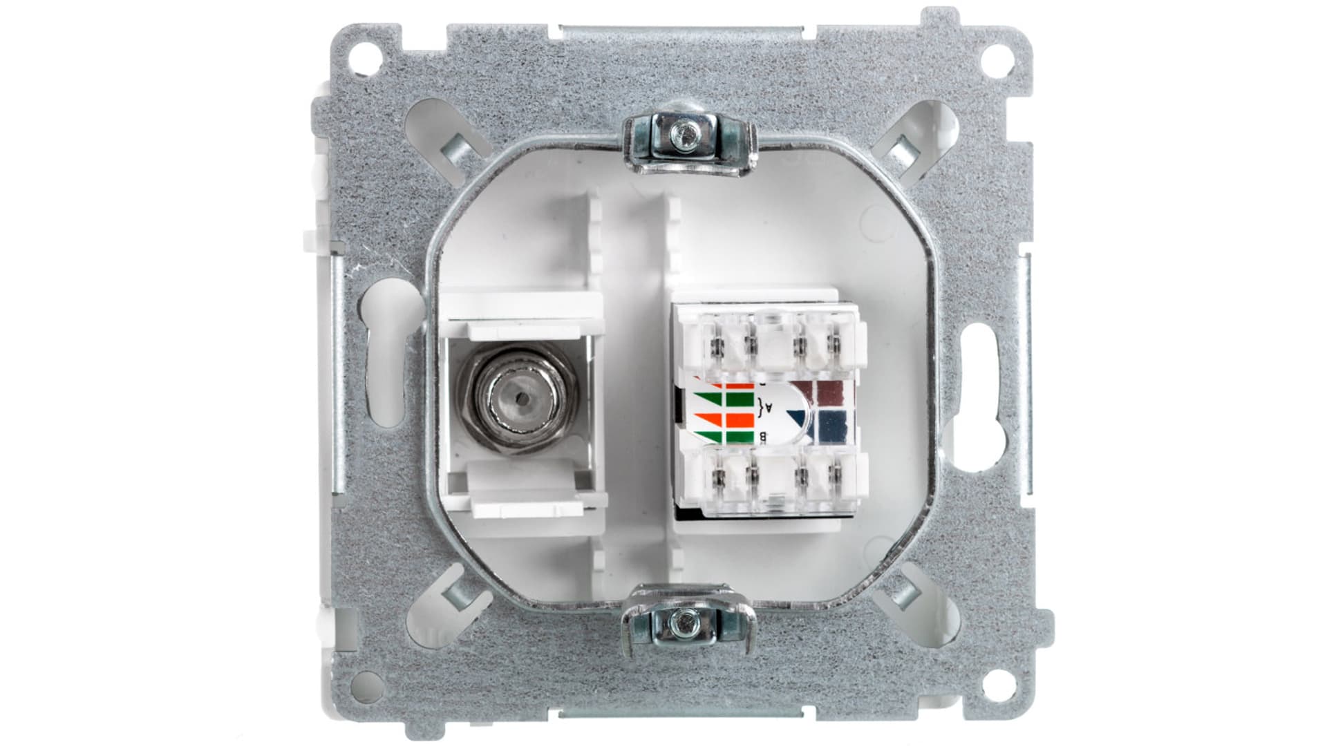 

Simon Basic Gniazdo antenowe typu F + komputerowe RJ45 kat.6 białe BMAFRJ45.01/11
