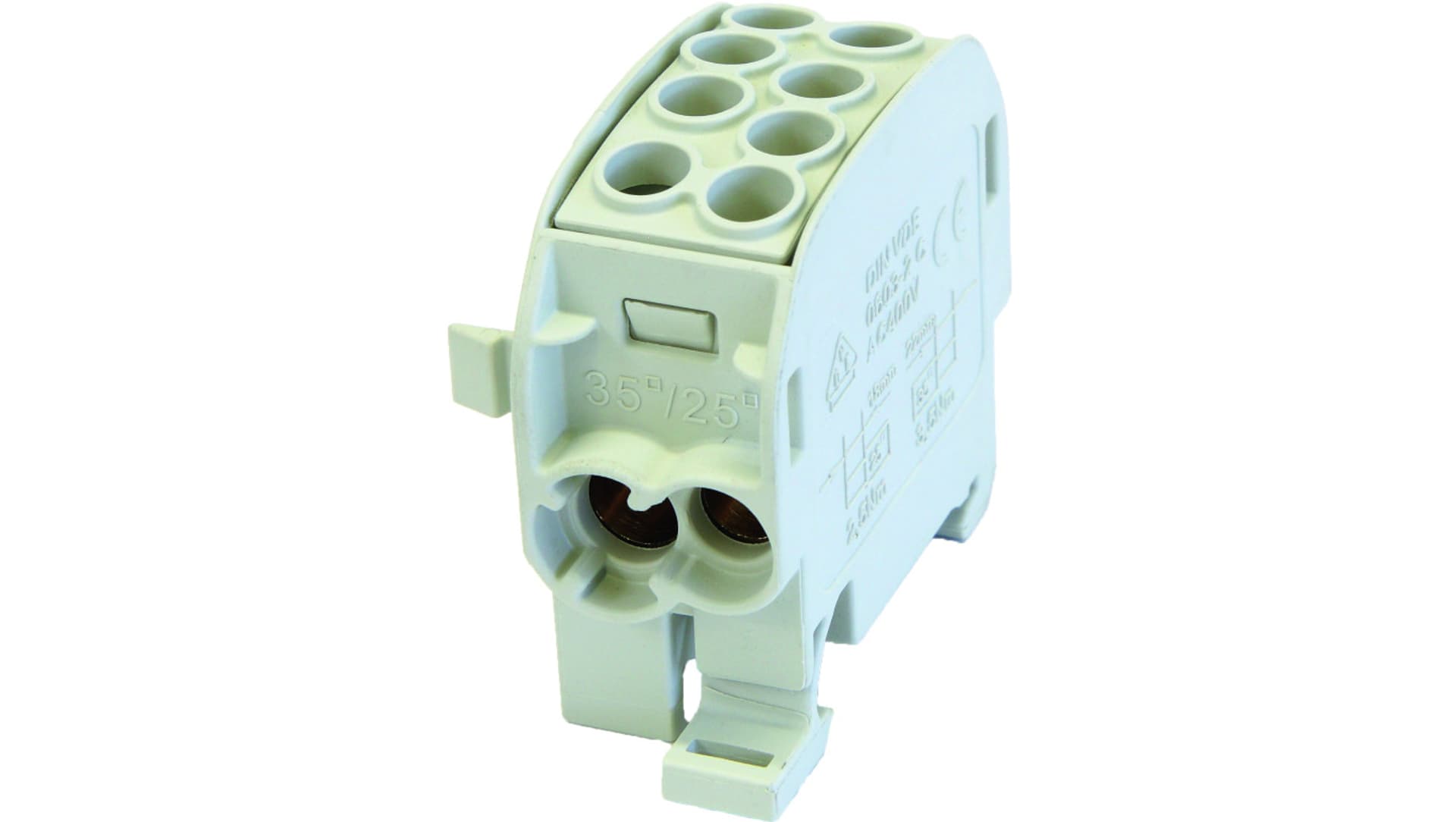 

Blok rozdzielczy 1-potencjałowy łączony 125A 2x4-35mm2, 2x2,5-25mm2 szary SCB 35-Cu 81504002