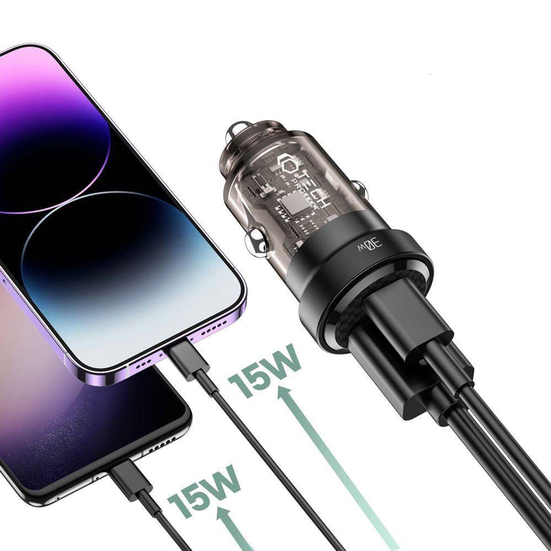 

Ładowarka Samochodowa 30W USB-C PD + QC3.0 USB Tech-Protect CC30W czarna