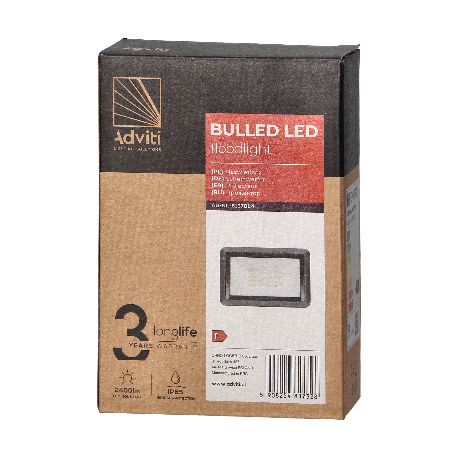 

BULLED 30W naświetlacz 2400lm, IP65, 4000K, aluminium + szkło