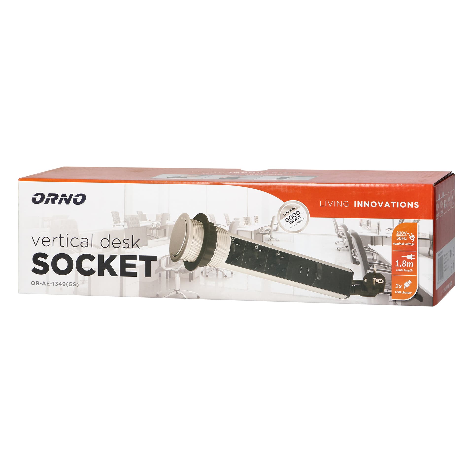 

Gniazdo meblowe 6cm wysuwane z blatu z ładowarką USB, blokadą i przewodem 1,8m, 3x2P+Z (Schuko), srebrne, Schuko)/srebrn