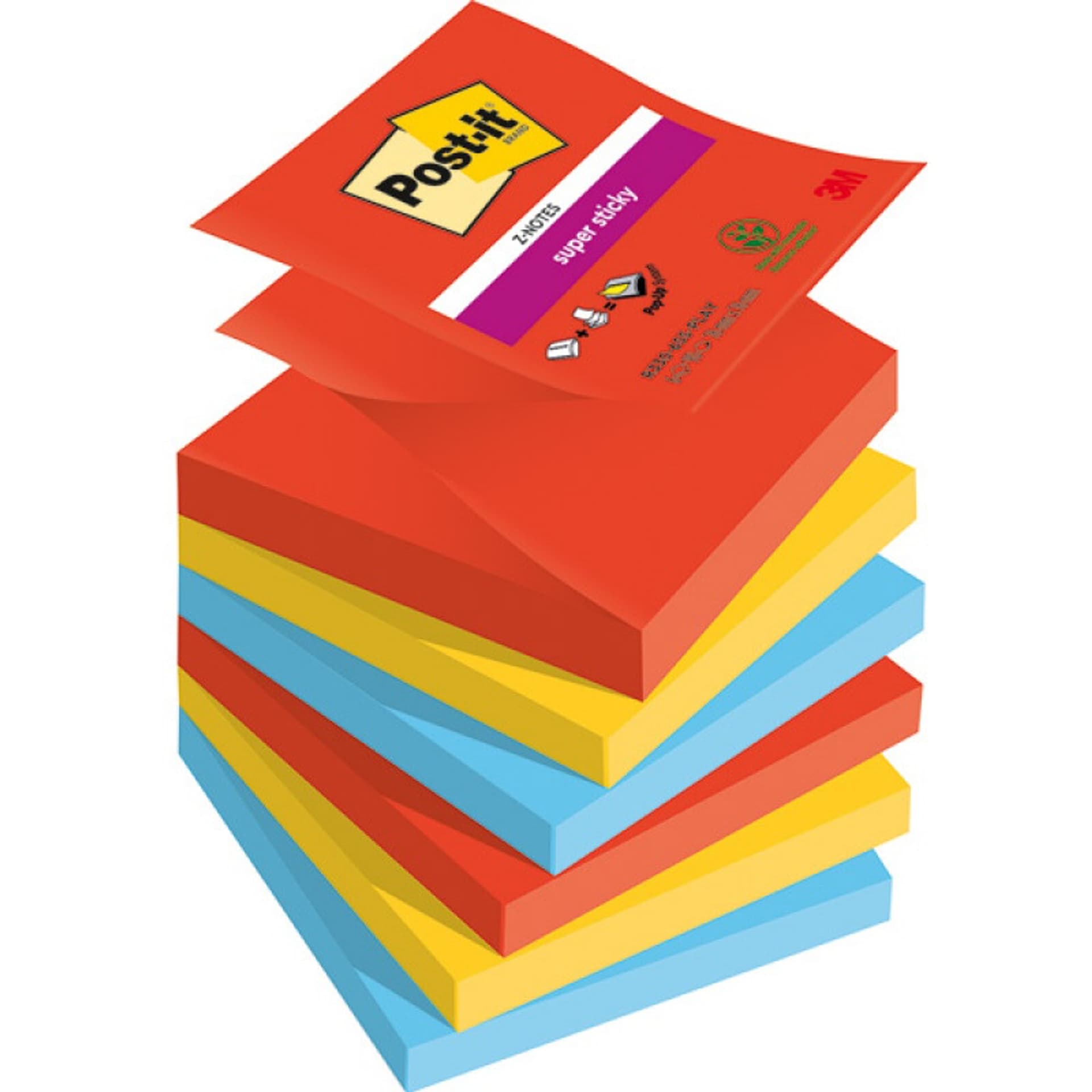 

Karteczki samoprzylepne Post-it Super Sticky Z-Notes PLAYFUL 76x76mm 6 bloczków po 90 karteczek