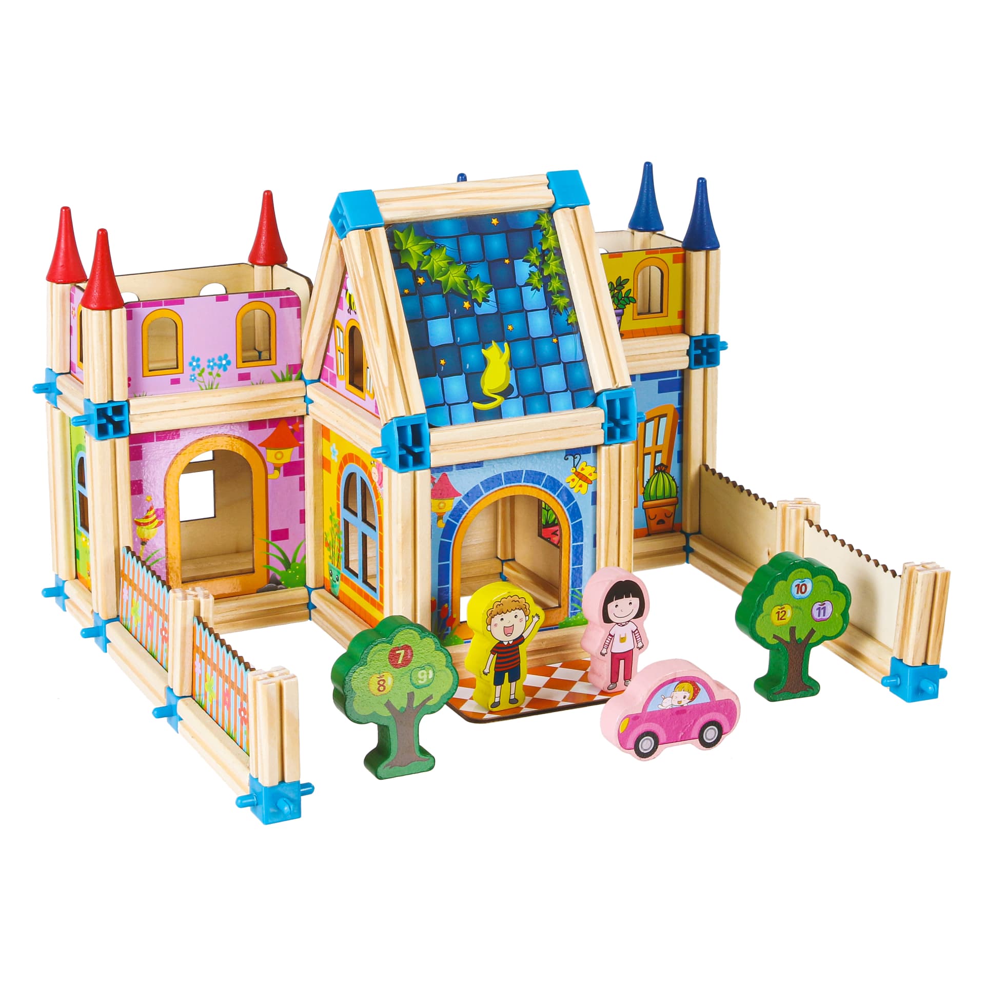 

Drewniane klocki konstrukcyjne budowanie domek 6w1 ECOTOYS