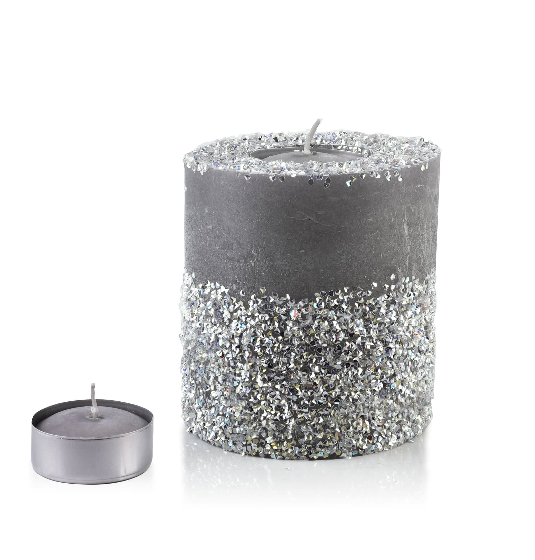 

ŚWIECA LAMPION WALEC 120X120 DIAMENT SZARY SREBRO
