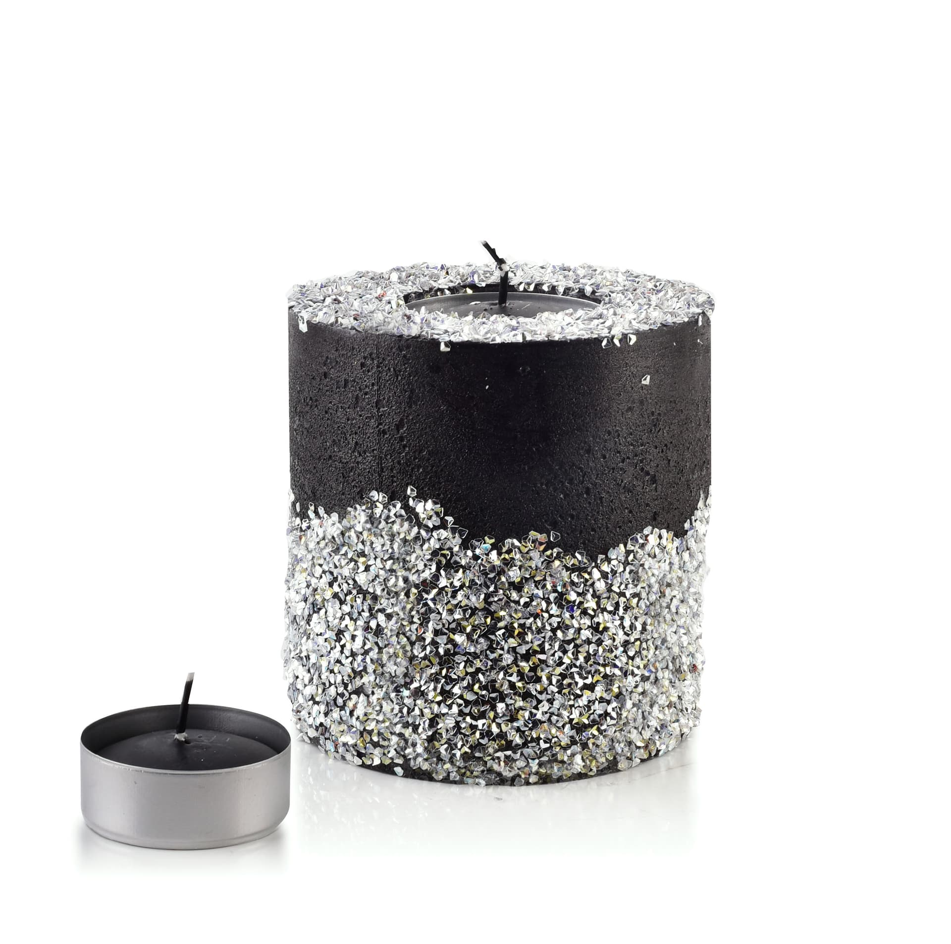 

ŚWIECA LAMPION WALEC 120X120 DIAMENT CZARNY SREBRO