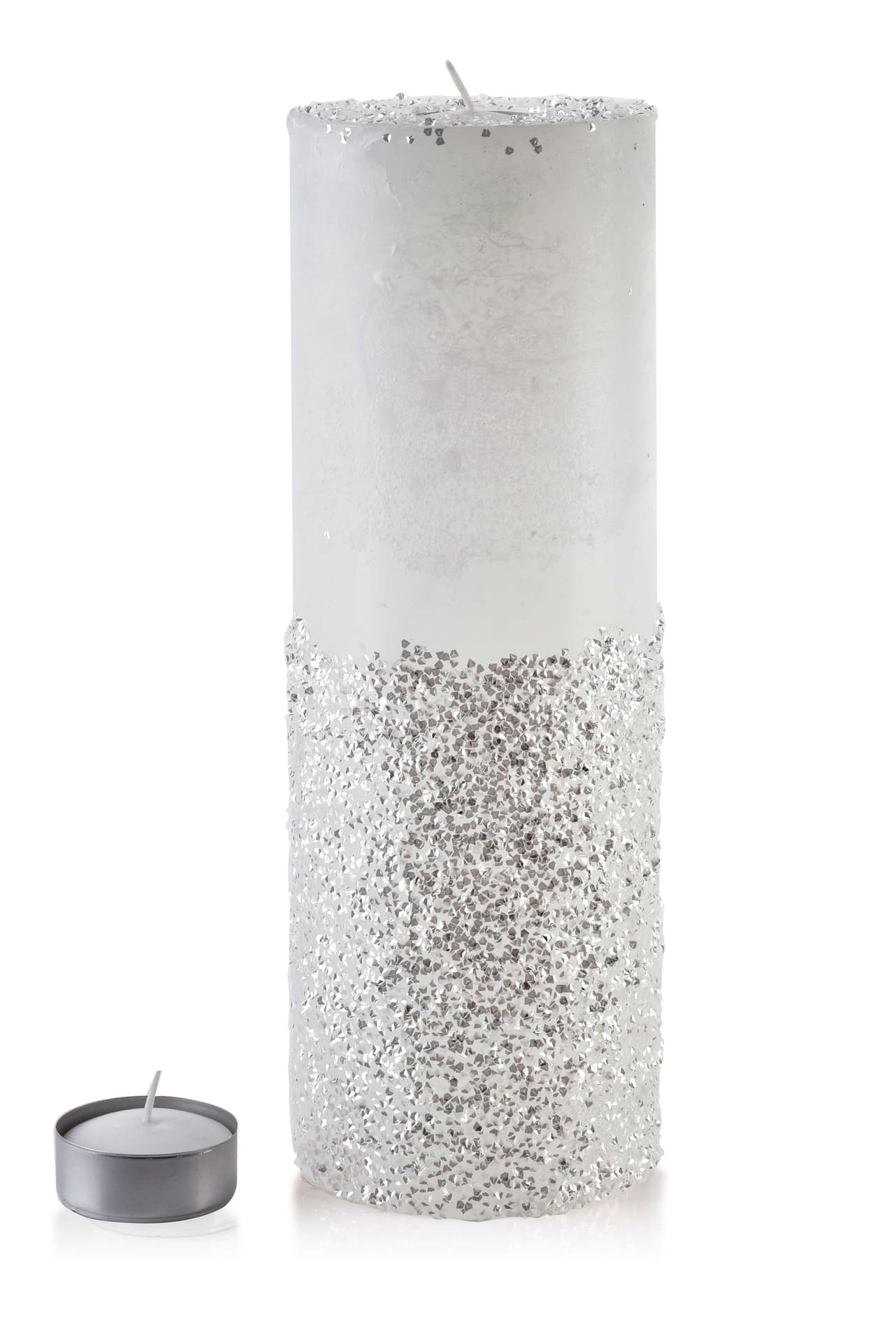 

ŚWIECA LAMPION WALEC 120X360 DIAMENT BIAŁY SREBRO