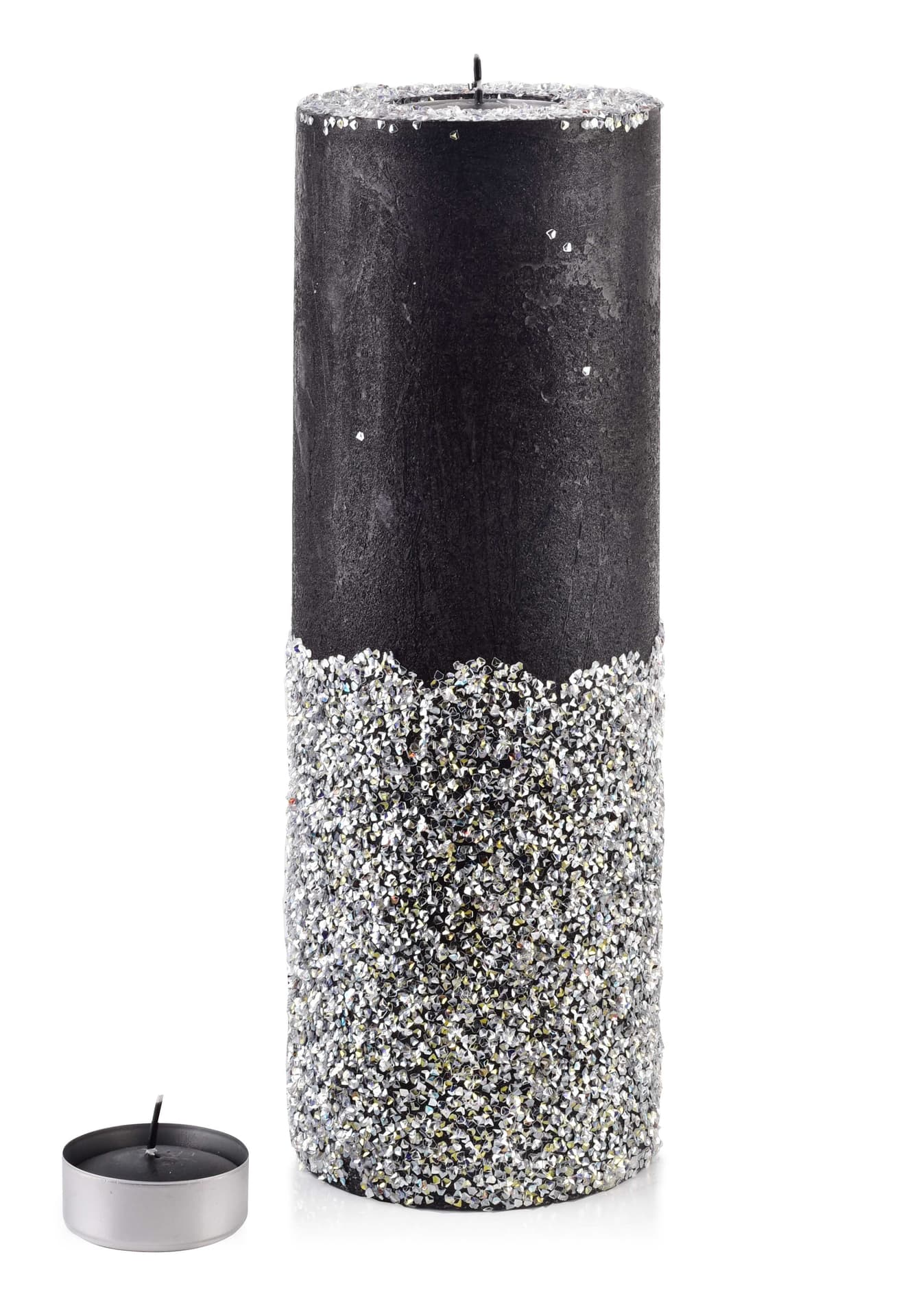 

ŚWIECA LAMPION WALEC 120X360 DIAMENT CZARNY SREBRO