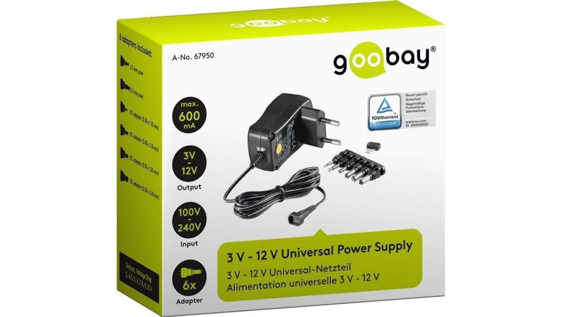 

Zasilacz uniwersalny 100-240V 3-12V 0,6A /6 końcówek/ 67950