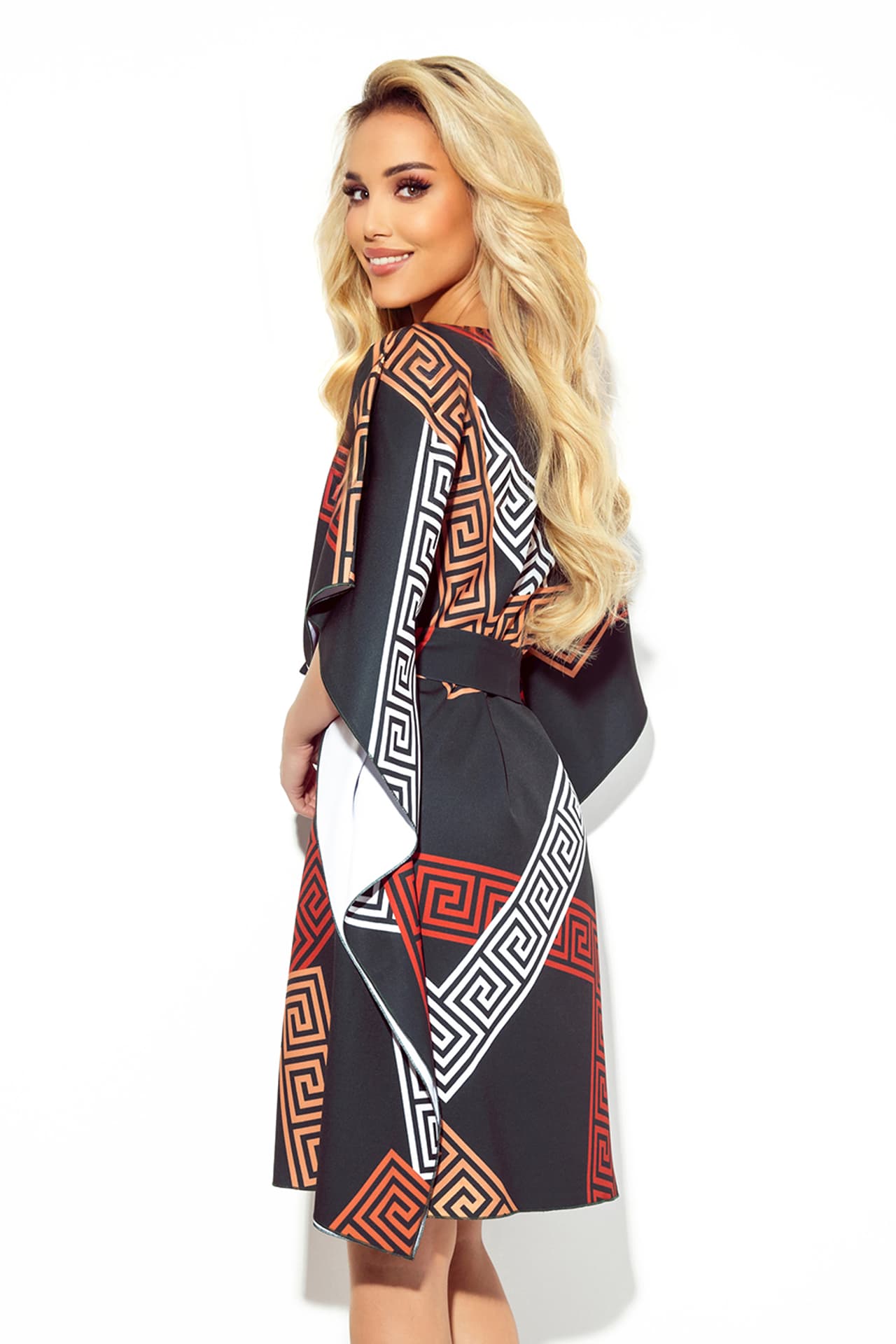 

287-22 SOFIA Sukienka motyl z wiązaniem w pasie - GRECKI wzór (kolor Zielony, rozmiar L/XL)