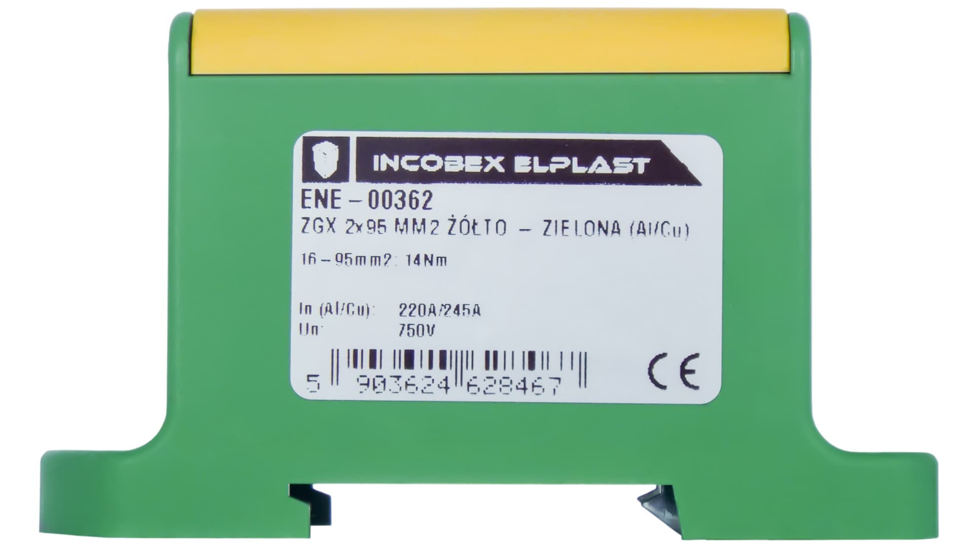 

Złączka szynowa jednopolowa ZGX 2x95 mm2 żółto-zielona (Al-Cu) ENE-00362, Al-cu) ene-0036
