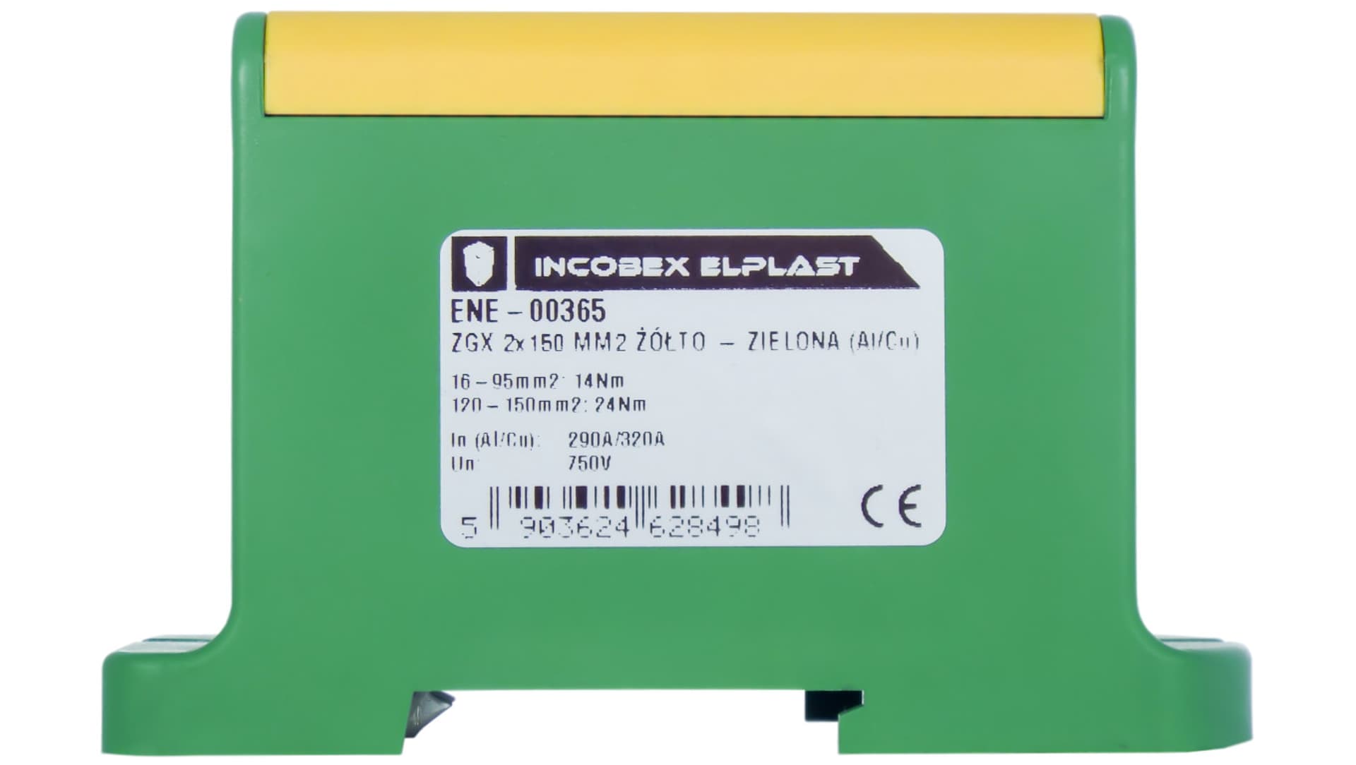 

Złączka szynowa jednopolowa ZGX 2x150 mm2 żółto-zielona (Al-Cu) ENE-00365, Al-cu) ene-0036