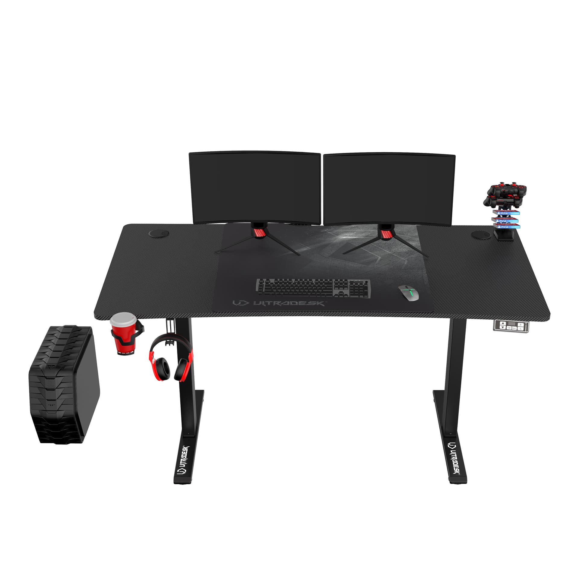 

ULTRADESK Biurko dla gracza LEVEL V2, 140x68cm, 72-117cm, elektycznie regulowany, z podkładką pod mysz XXL, uchwyt na słuchawki i