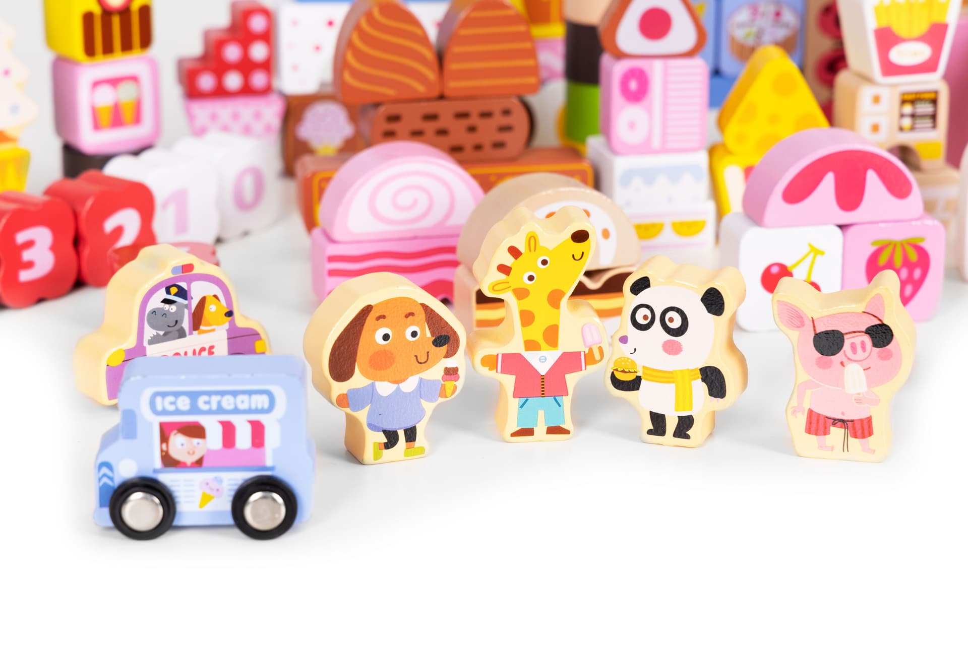 

Drewniane klocki edukacyjne zestaw - Cukierkowe miasto 116 el. ECOTOYS