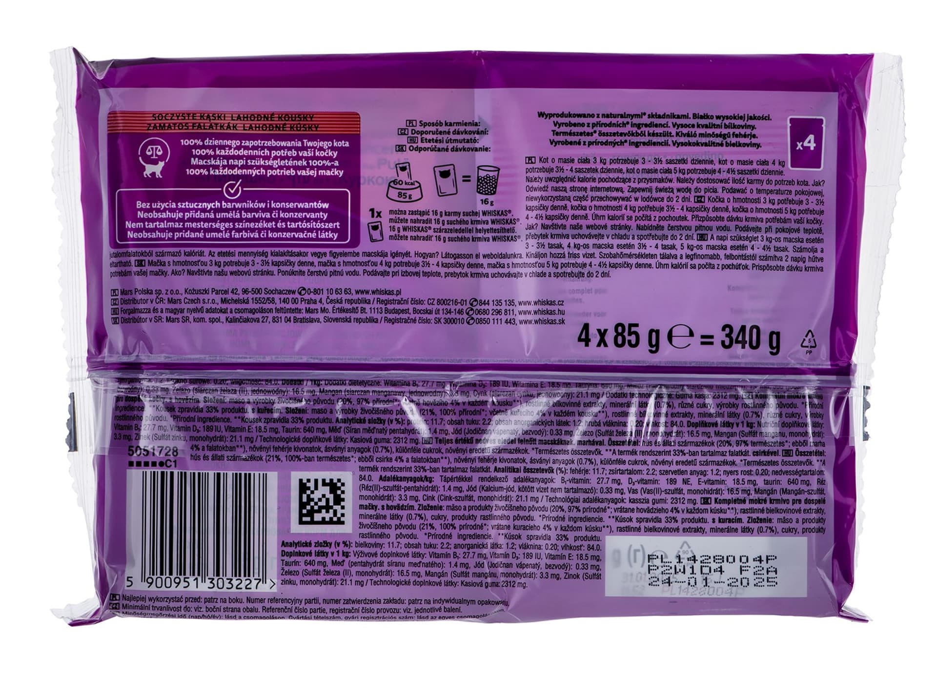 

Whiskas Sasz Potr Pur Deli Woł/Kur 4x85g