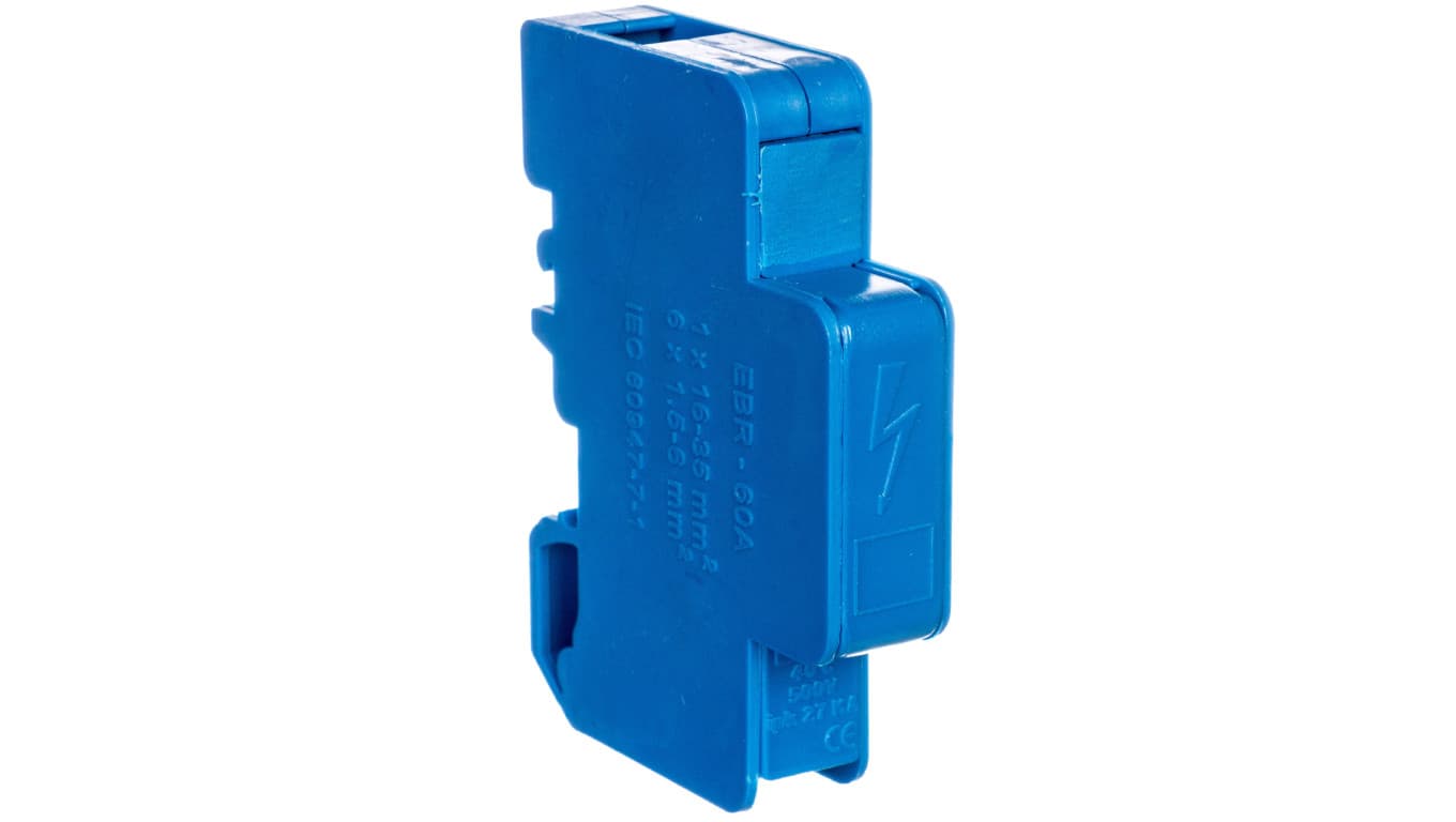 

Blok rozdzielczy modułowy 1-biegunowy 60A we: 1x6-35mm2 wy: 6x2,5-6mm2 niebieski LBR60A 84326003