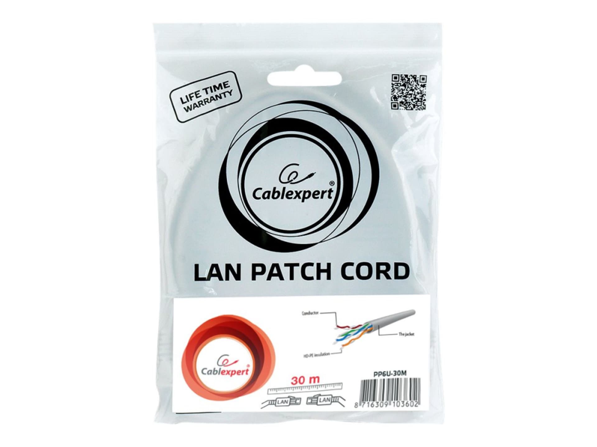 

BC GEMBIRD PATCHCORD RJ45 UTP kat.6 30m SZARY