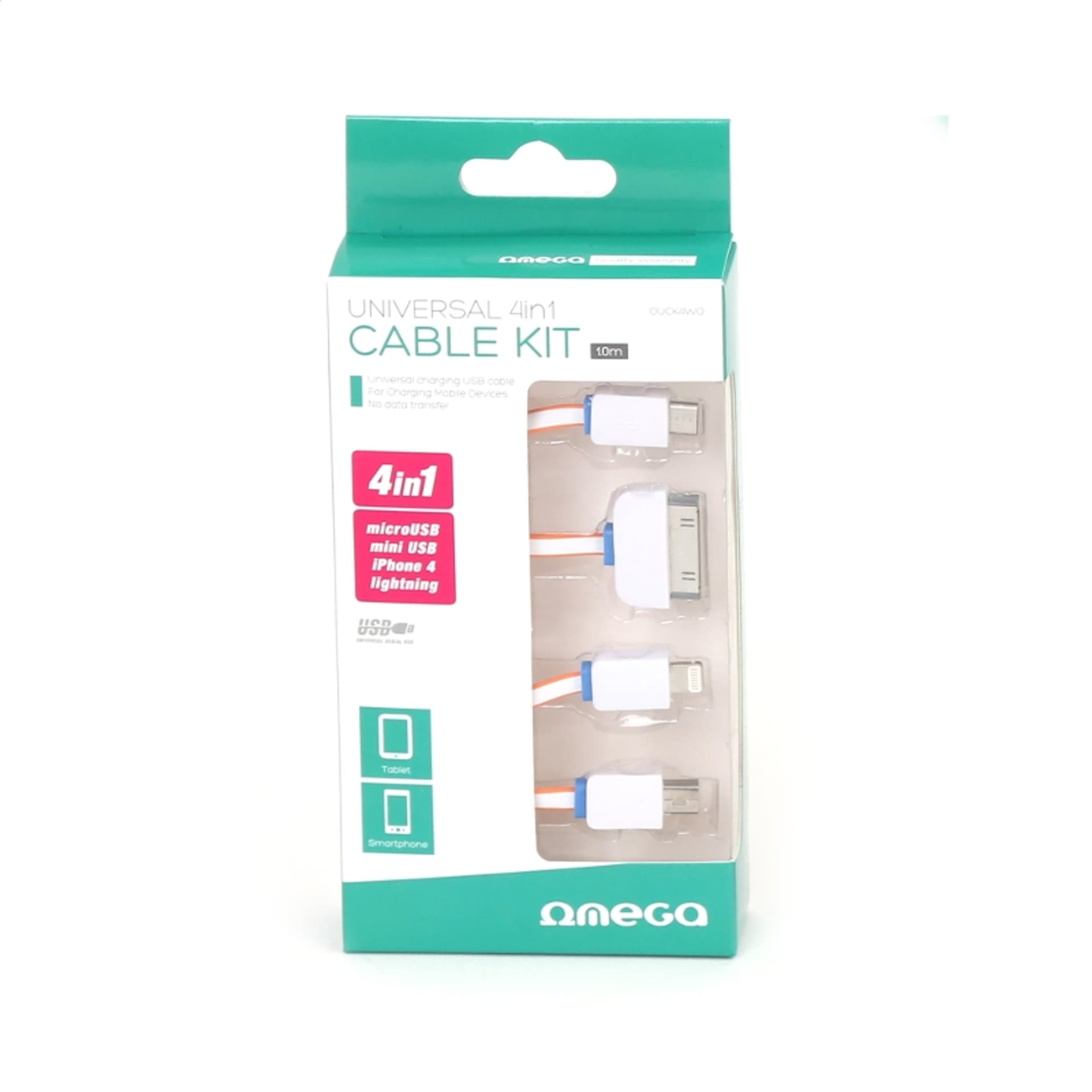 

OMEGA HYDRA USB UNIVERSAL CHARGING CABLE KABEL KIT 4 IN 1: MICRO USB + MINI USB + IPHONE4 + LIGHTNING - WHITE & ORANGE [42813]