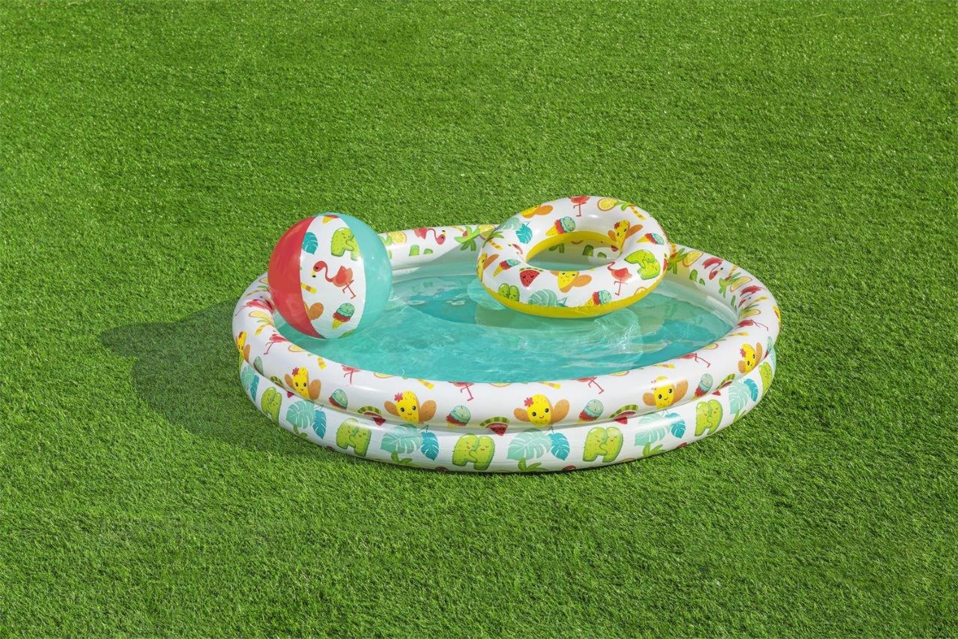

Bestway 51124 Zestaw Basenik dmuchany do pływania 1.22m x 20cm, Koło 46cm, Piłka 27cm