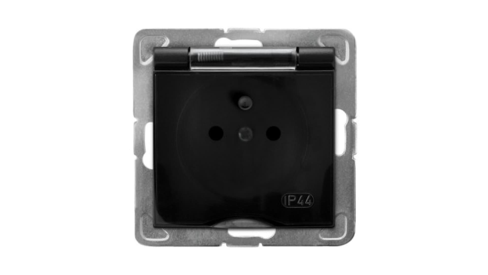 

IMPRESJA Gniazdo bryzgoszczelne z uziemieniem IP-44 wieczko przezroczyste czarny metalik GPH-1YZ/m/33/d