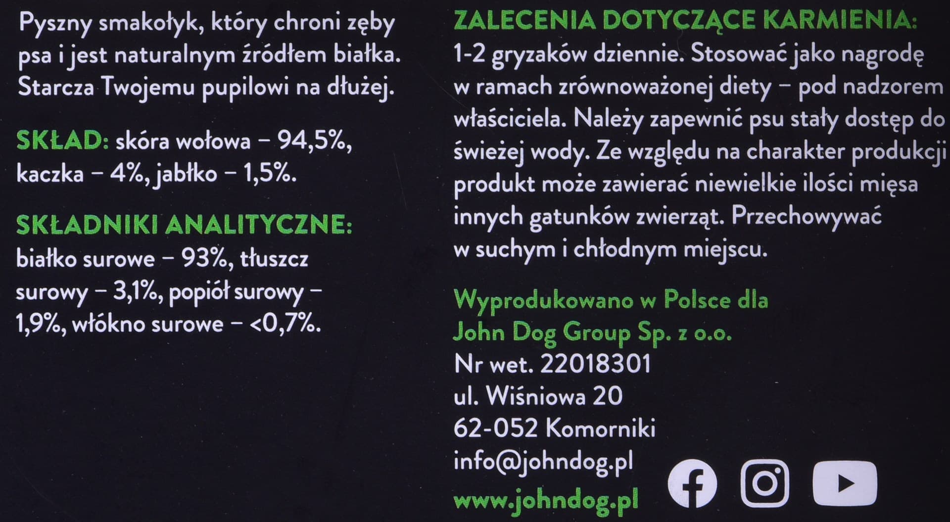 

John Dog Kość do żucia z kaczką i jabłkiem 12 cm / 1 szt