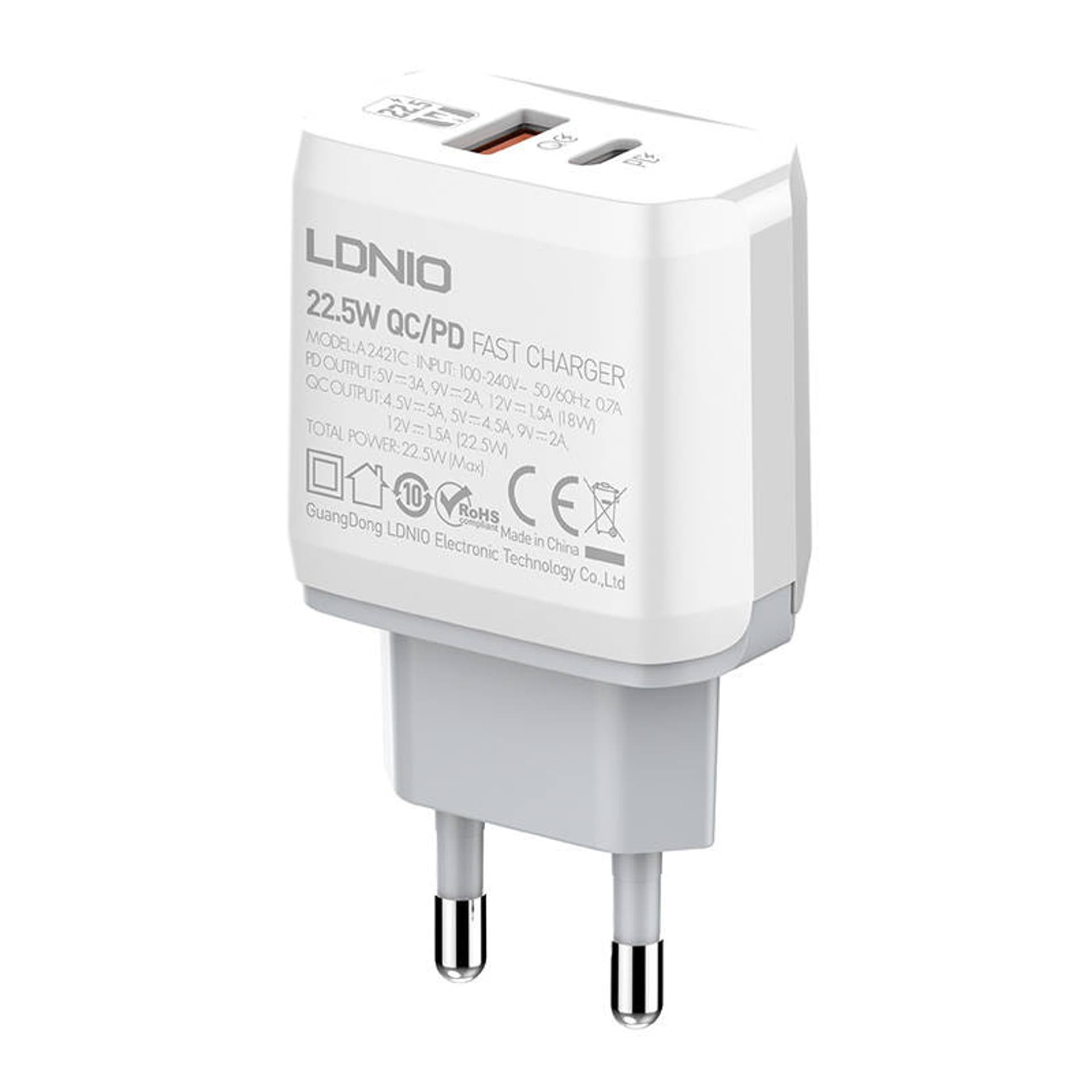 

Ładowarka sieciowa LDNIO A2421C USB, USB-C 22.5W + kabel USB-C - USB-C