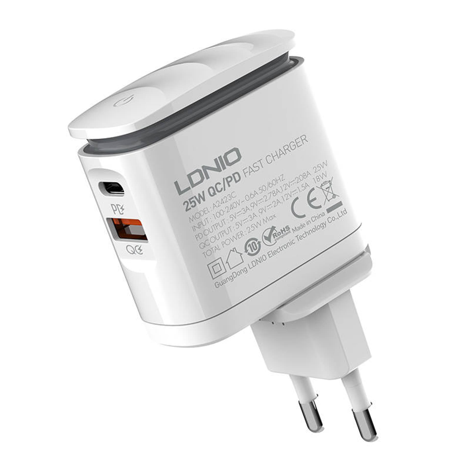 

Ładowarka sieciowa LDNIO A2423C USB, USB-C + kabel USB-C - Lightning