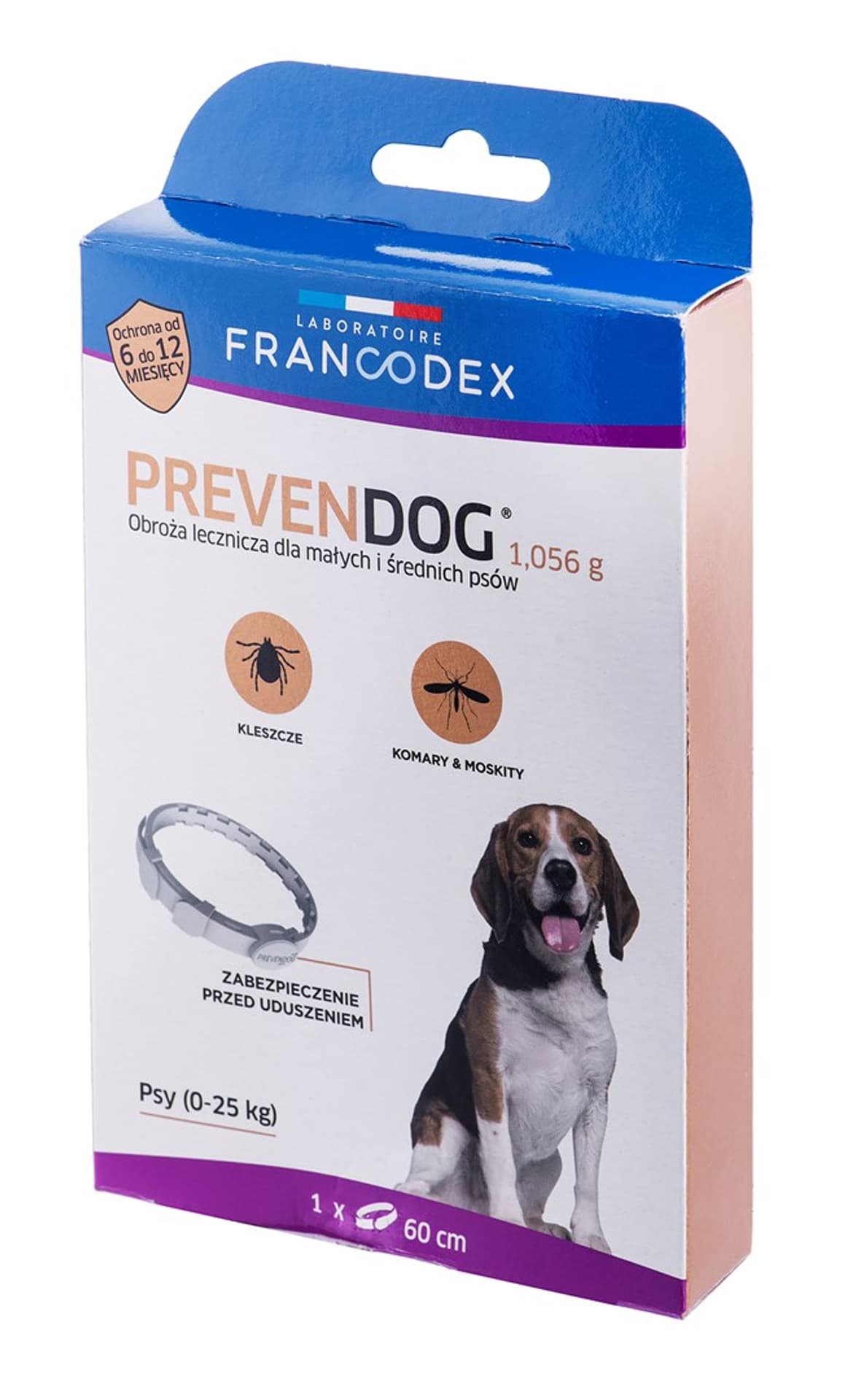 

FRANCODEX Obroża biobójcza PREVENDOG 60 cm dla małych i średnich psów do 25 kg - 1 szt.