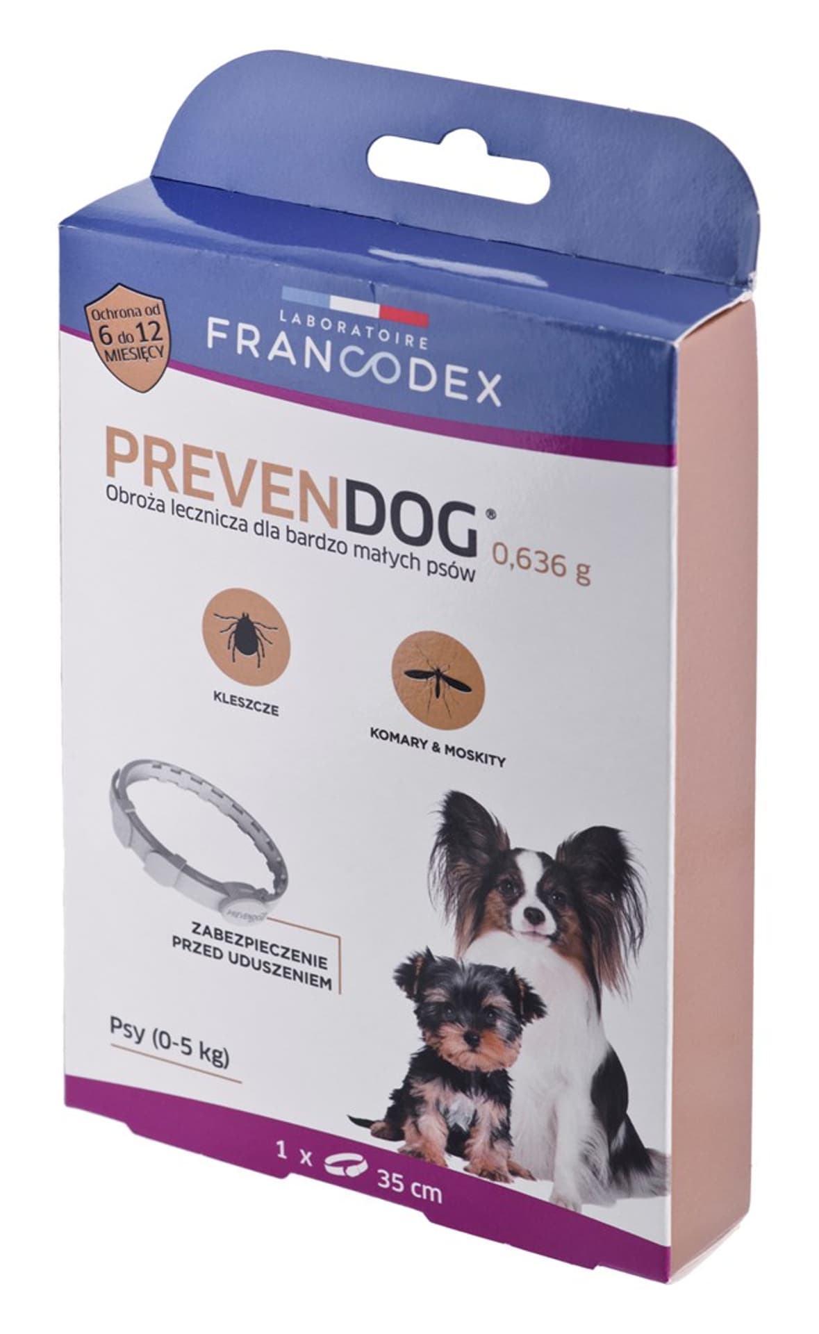 

FRANCODEX Obroża biobójcza PREVENDOG 35 cm dla bardzo małych psów do 5 kg - 1 szt.