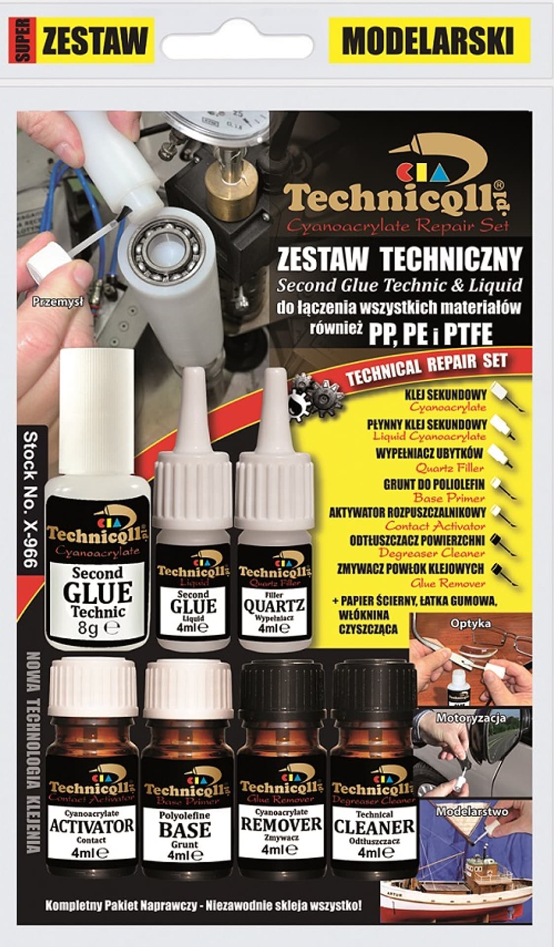 

ZESTAW TECHNICZNY DO KLEJENIA PE, PP, PTFE 6*4ML+8G