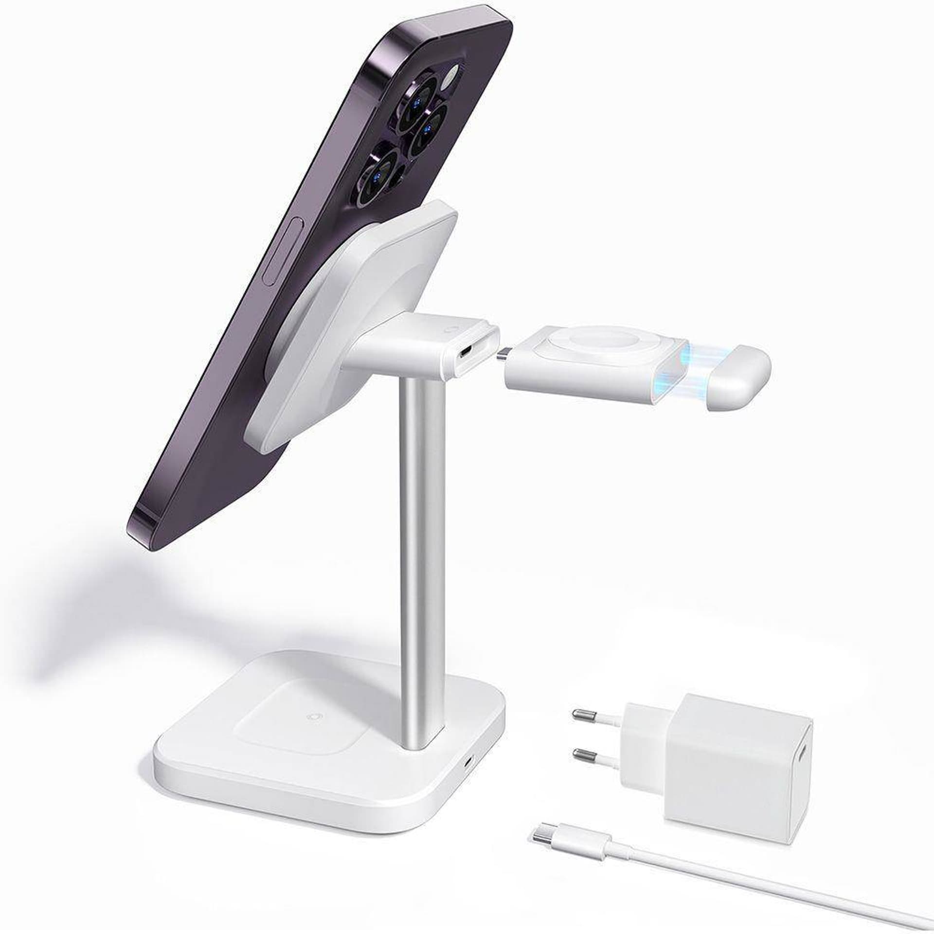 

Ładowarka Bezprzewodowa 3w1 MagSafe Smartphone + Apple Watch + Airpods ESR Halolock biała